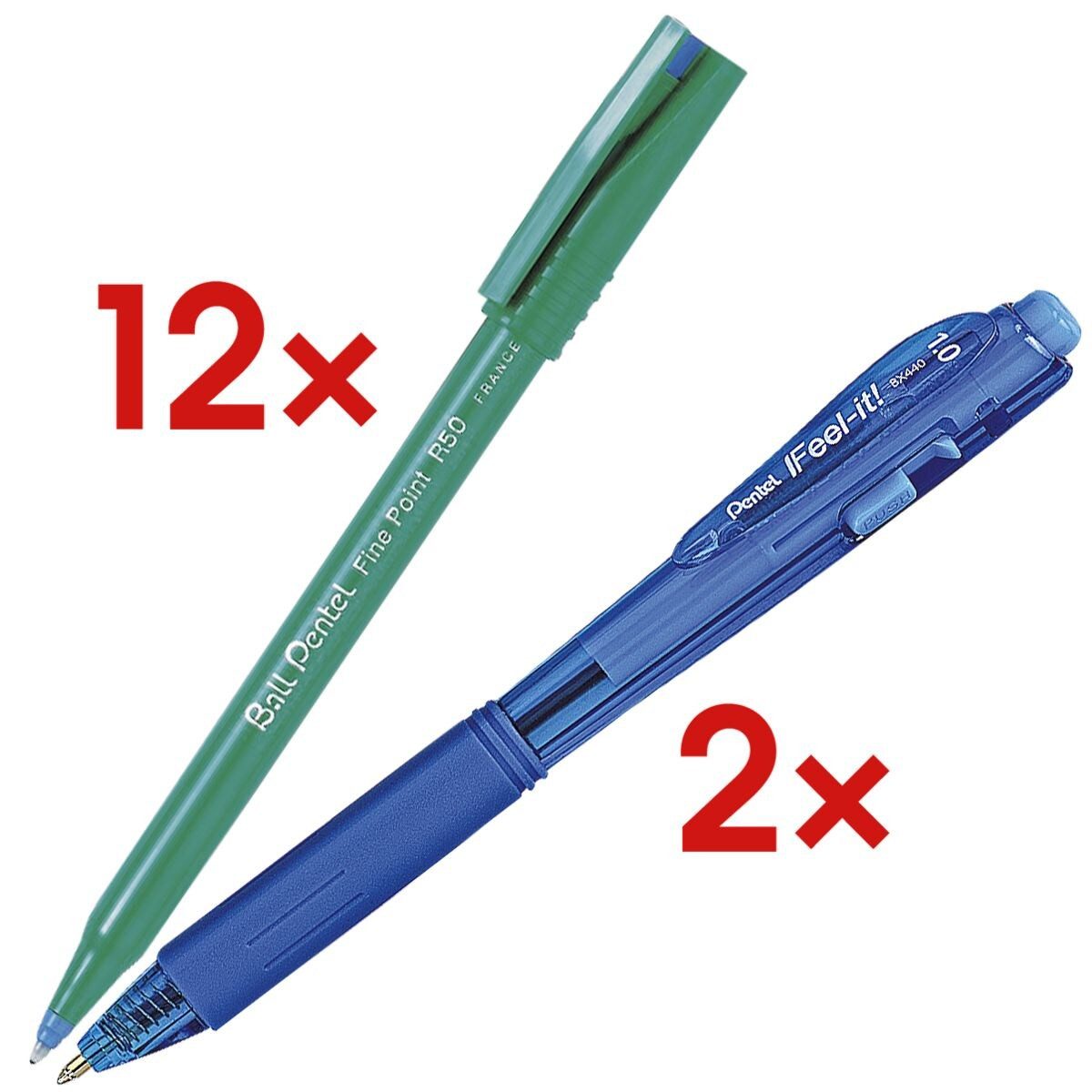 PENTEL Tintenroller Ball Fine Point R50, 12er Set inkl. 2 Kugelschreiber