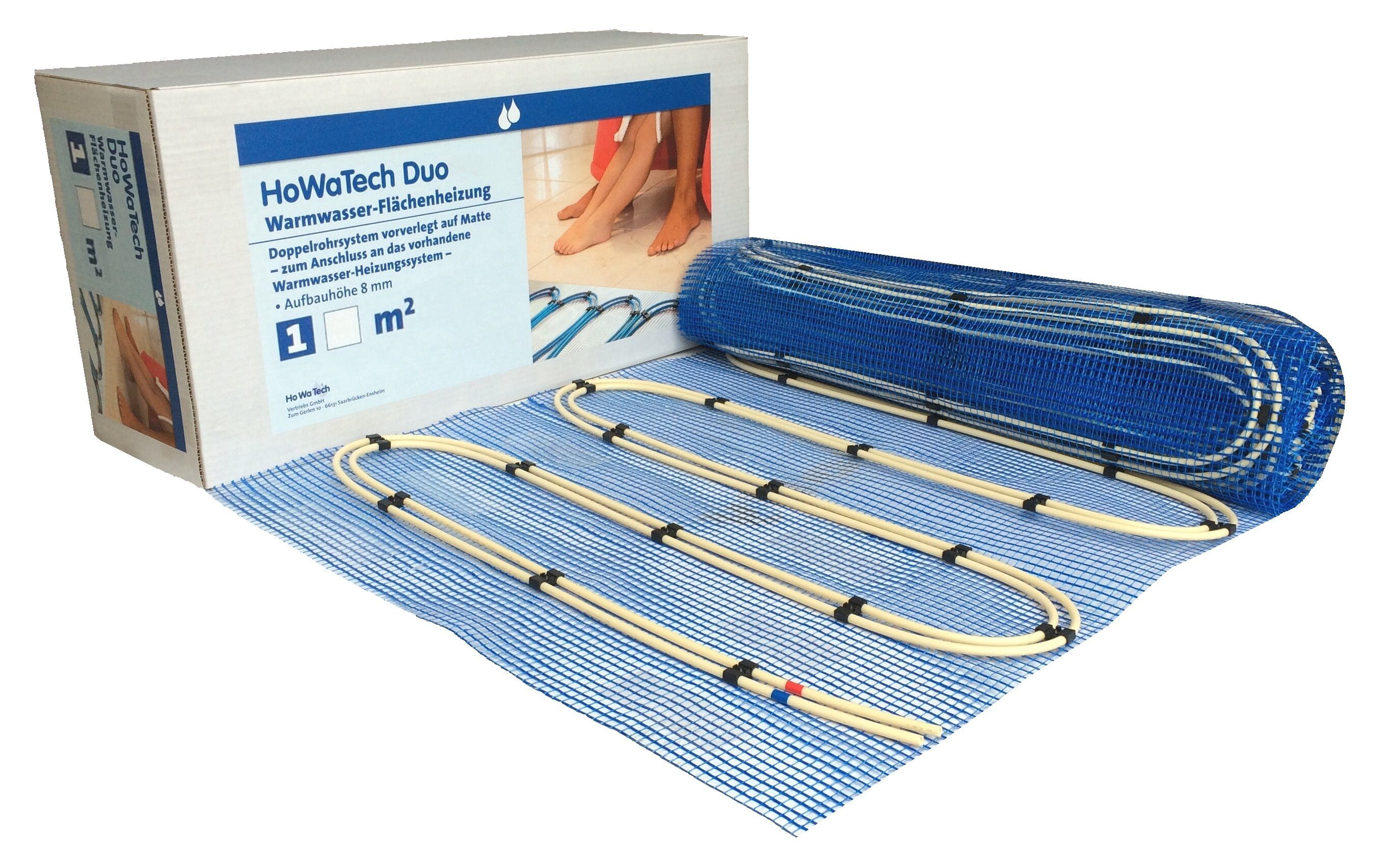 Matte HoWaTech® M-Box RTL Doppelrohr-Fußbodenheizung HoWaTech 8mm Duo auf Warmwasserfußbodenheizungen inkl.