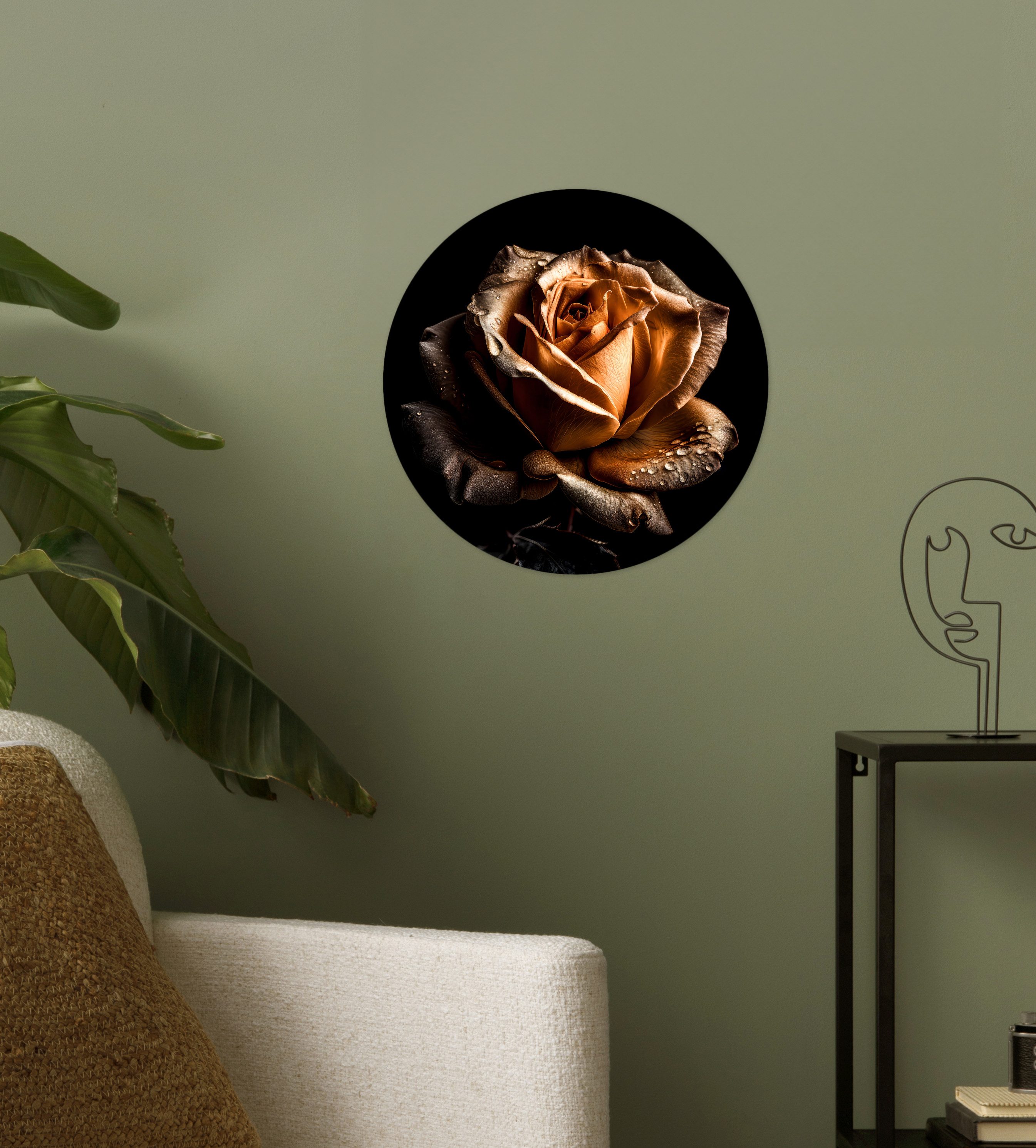 MuchoWow Wandsticker Rose - Gold - Blumen - Botanisch Schwarz (1 St), Wandtattoo Selbstklebend, Wohnzimmer Deko Aufkleber, 30x30 cm