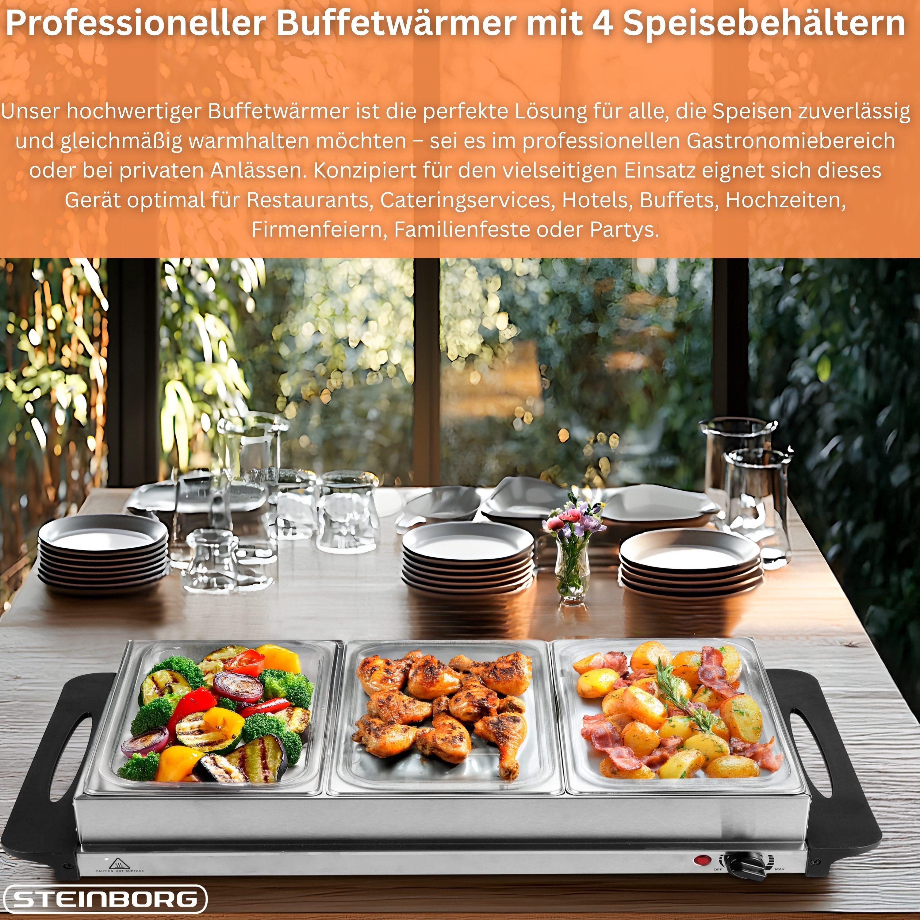 STEINBORG Speisenwärmer SB-6020, Edelstahl,BPA-frei,Cool-Touch Griffe,300 Watt