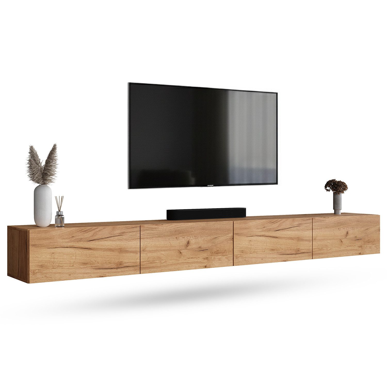Planetmöbel TV-Board WEST TV Board 280 cm (2 x 140 cm) (TV Lowboard, Fernsehschrank hängend oder stehend), Fernsehtisch 2x 140cm breit