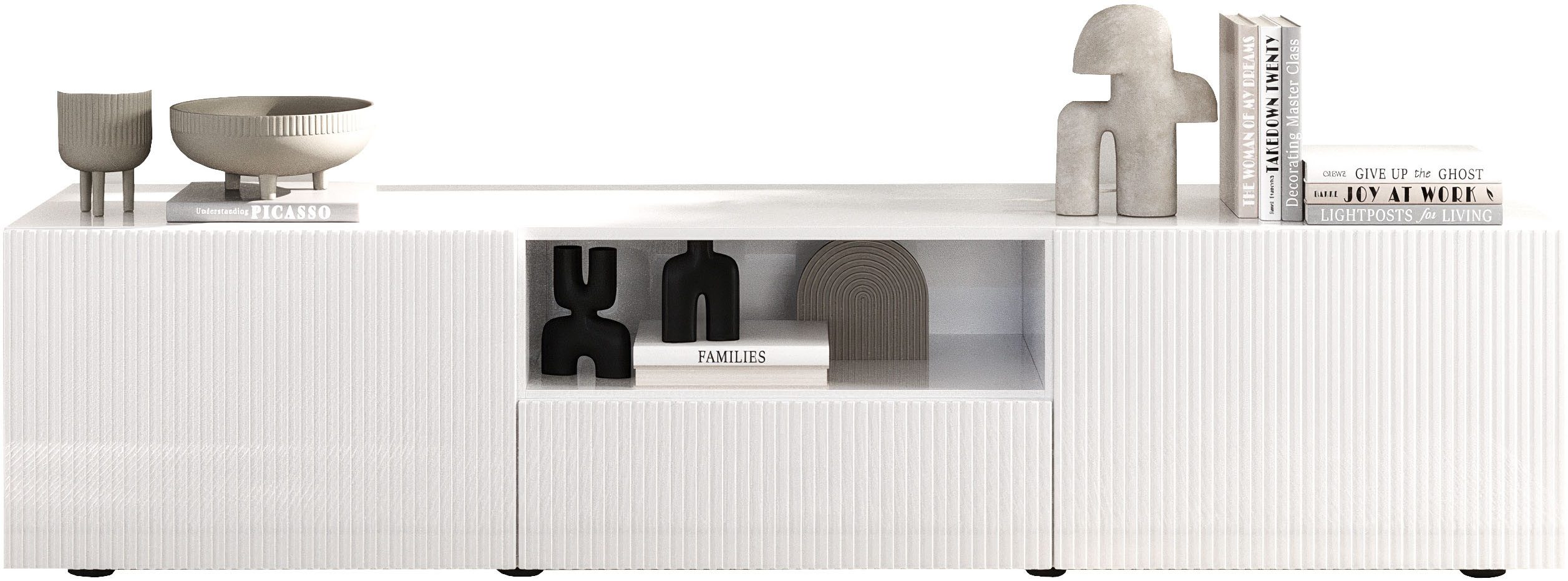 Home affaire Lowboard Rio Breite 181 cm, TV-Board 2 Türen u. 1 Schubkasten, TV-Schrank, geriffelte MDF-Fronten, modern u. elegant, Kabelführung, viel Stauraum