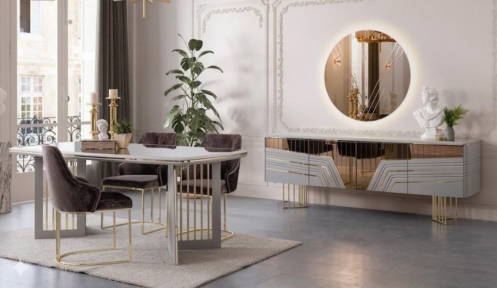 Essgruppe Modernes Esszimmer-Set mit Tisch, 3 Stühlen, Sideboard und