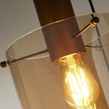 Licht-Erlebnisse Pendelleuchte ELODIE, ohne Leuchtmittel, Braun Bernstein 3-flammig E27 D: 47 cm Glas Metall Retro Design