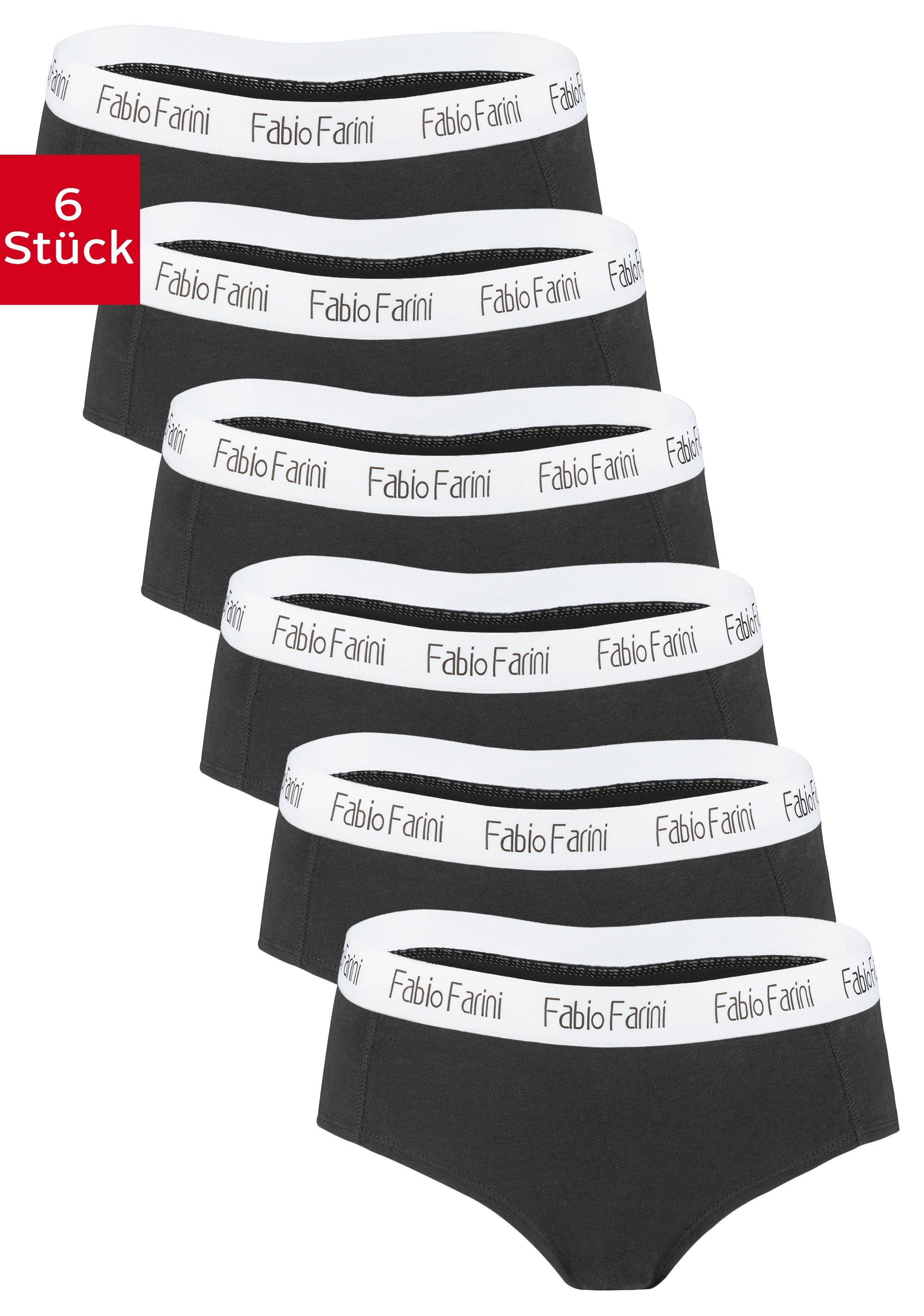 Fabio Farini Panty »Damen Unterhosen - Frauen Hipster Panty aus elastischer  Baumwolle« (6-St) im sportlich modernen Look mit Logo-Bund