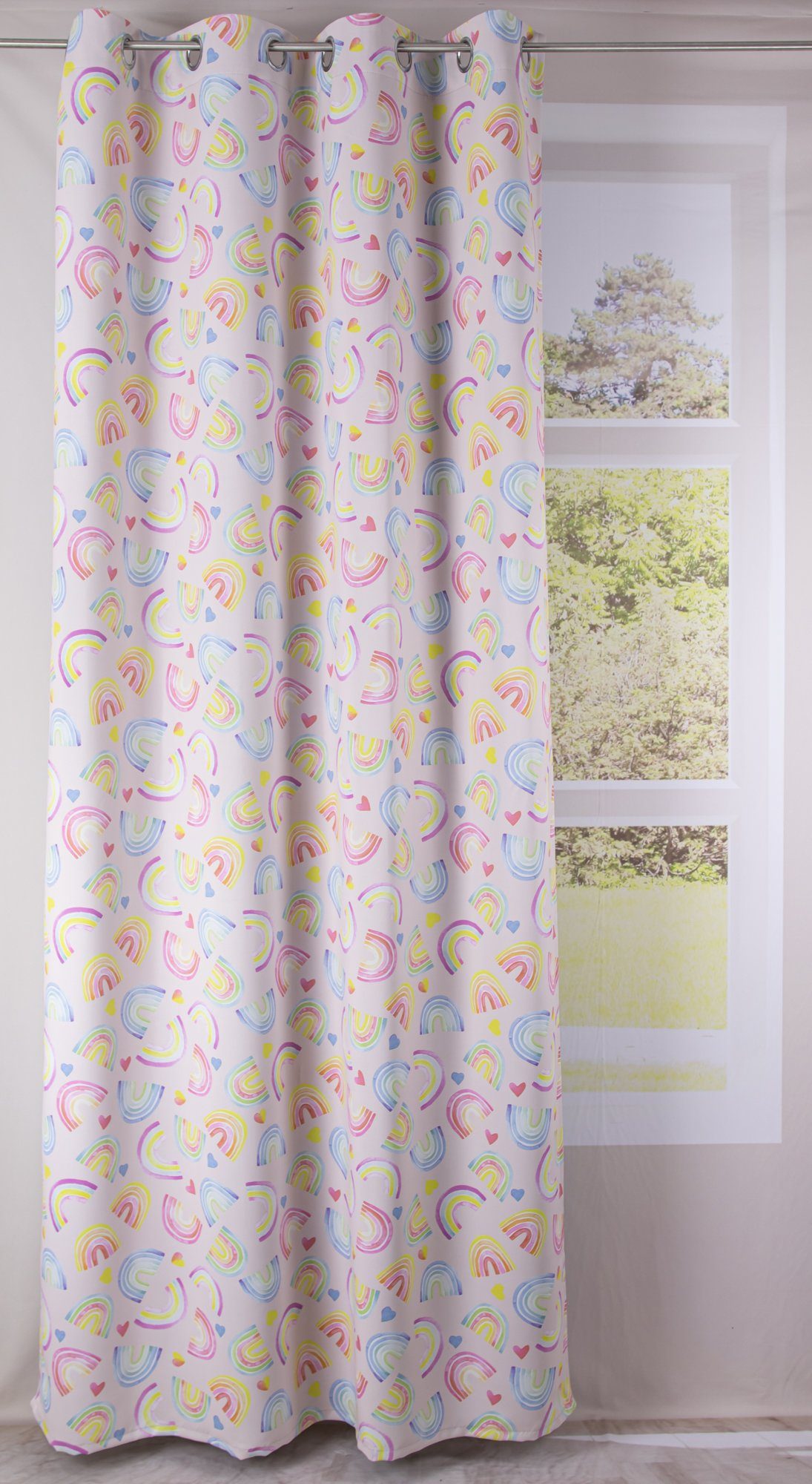 EXPERIENCE Verdunkelungsvorhang Ösenschal Ösenvorhang verdunkelnd Verdunklungsschal Thermovorhang Miana Regenbogen 145x245 cm (1 St), Ösen, Kinderzimmer – Bild 2 von 5