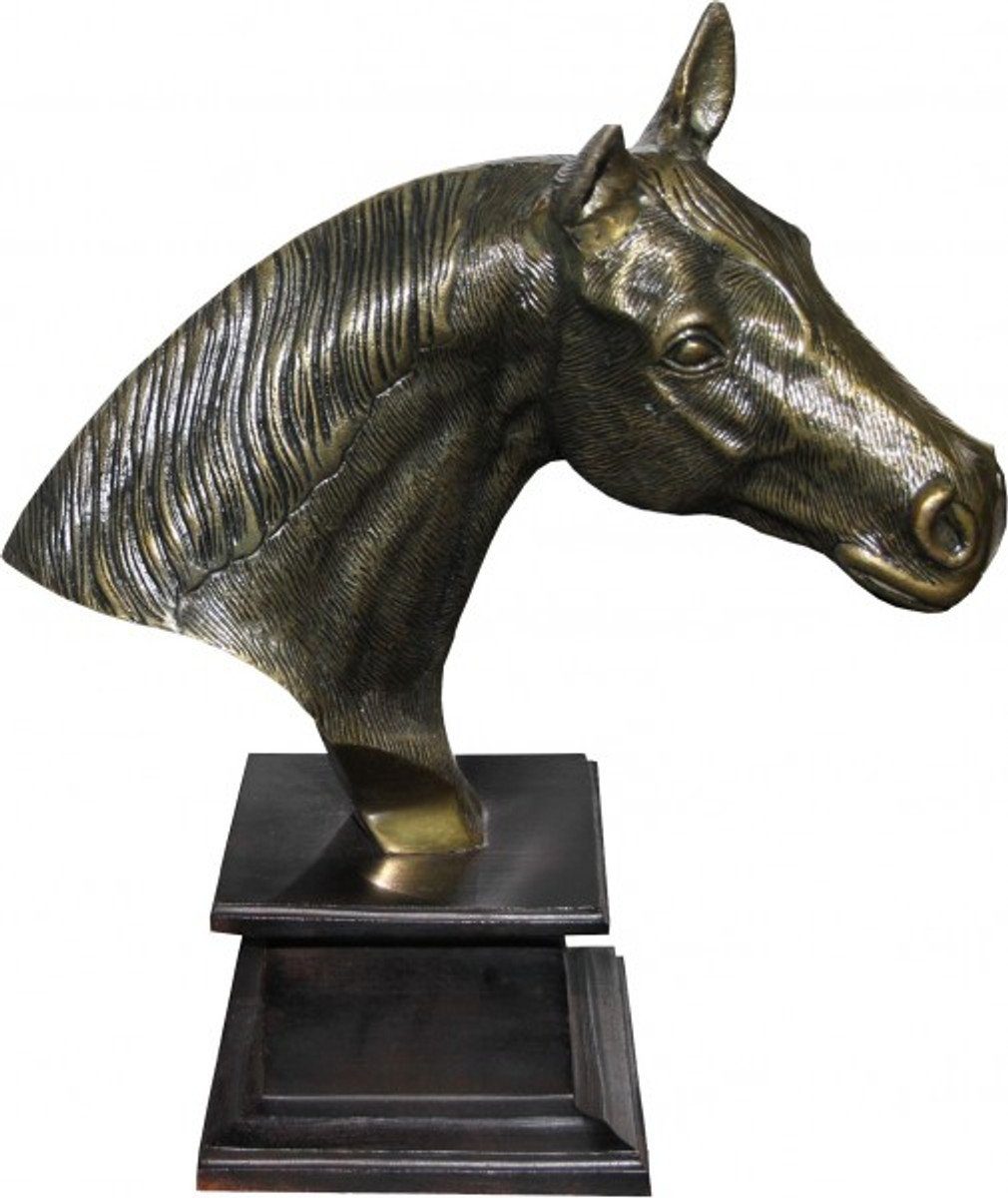 Figur Tier Gold/Braun Holzsockel Antik Casa Padrino - Skulptur 39 cm Luxus Dekoobjekt Pferd Statue H auf