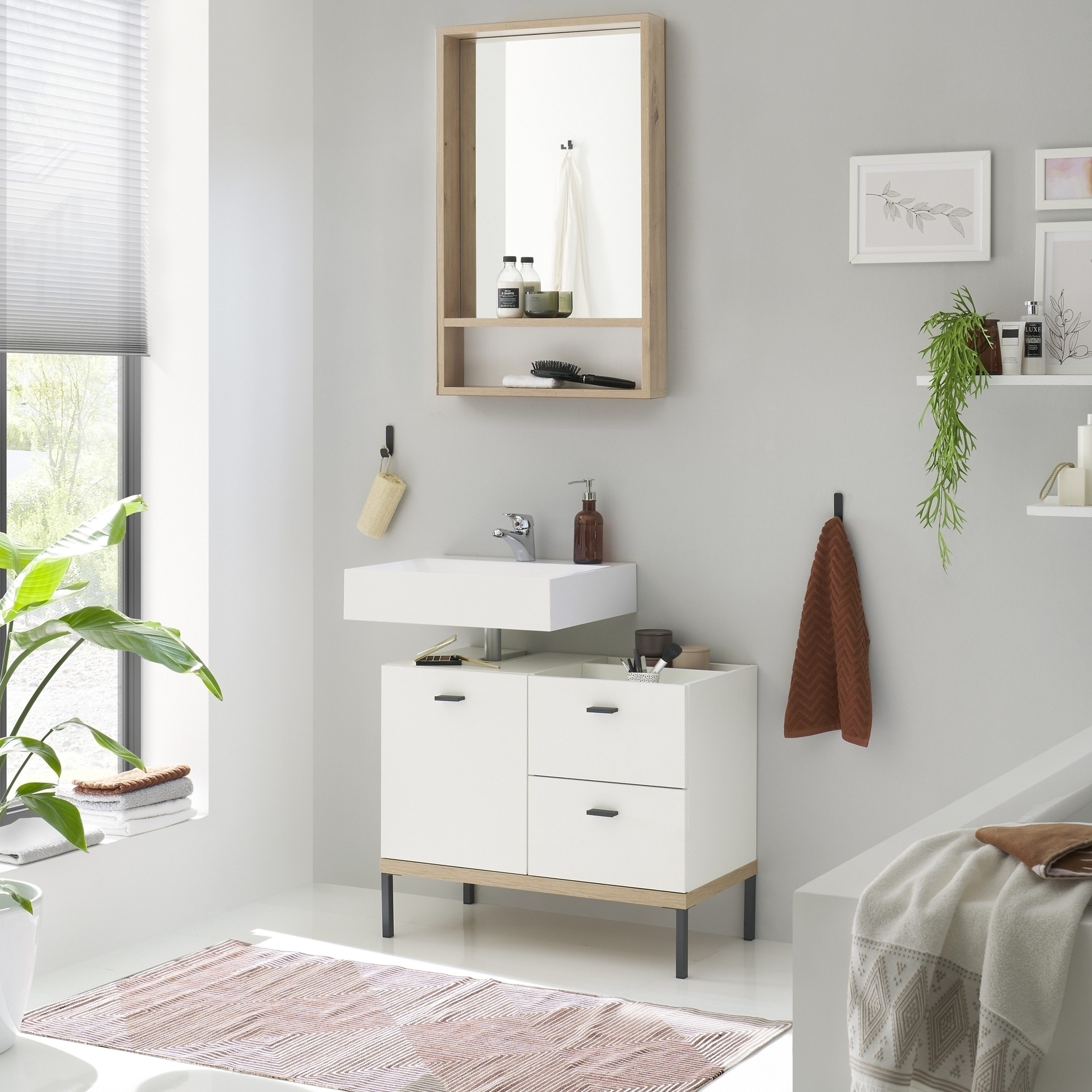 freiraum Waschbeckenunterschrank Coco in Asteiche Dekor / weiss - 79x63x38 (BxHxT) – Bild 3 von 3