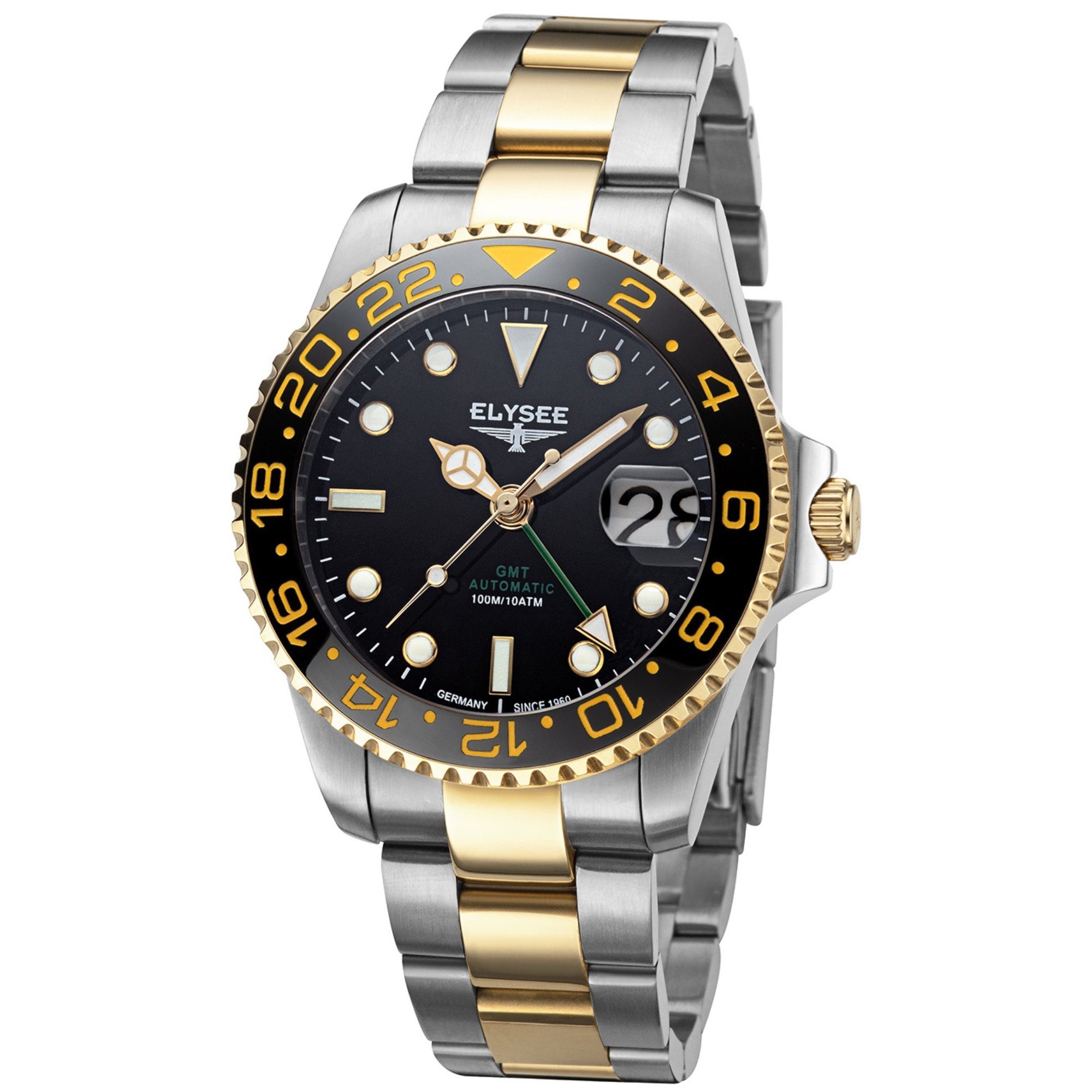 Elysee Automatikuhr GMT AUTOMATIC Herrenuhr 40,5mm Edelstahl 4-Zeiger-Uhr silber, ideal auch als Geschenk silber gold