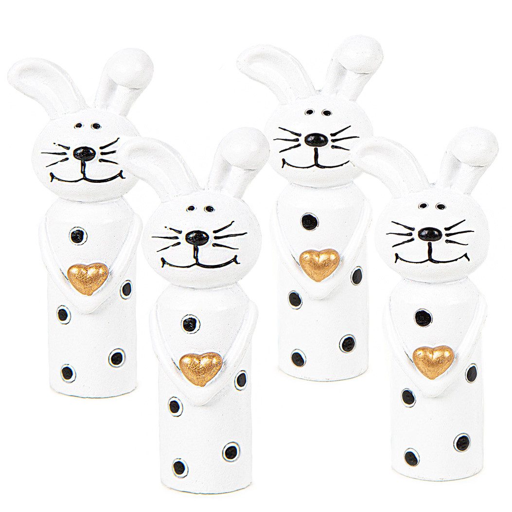 Logbuch-Verlag Osterfigur 4 Osterhasen Figuren kleine Hasen mit Herz 8,5 cm (4 St), schwarz weiß Gold Mini