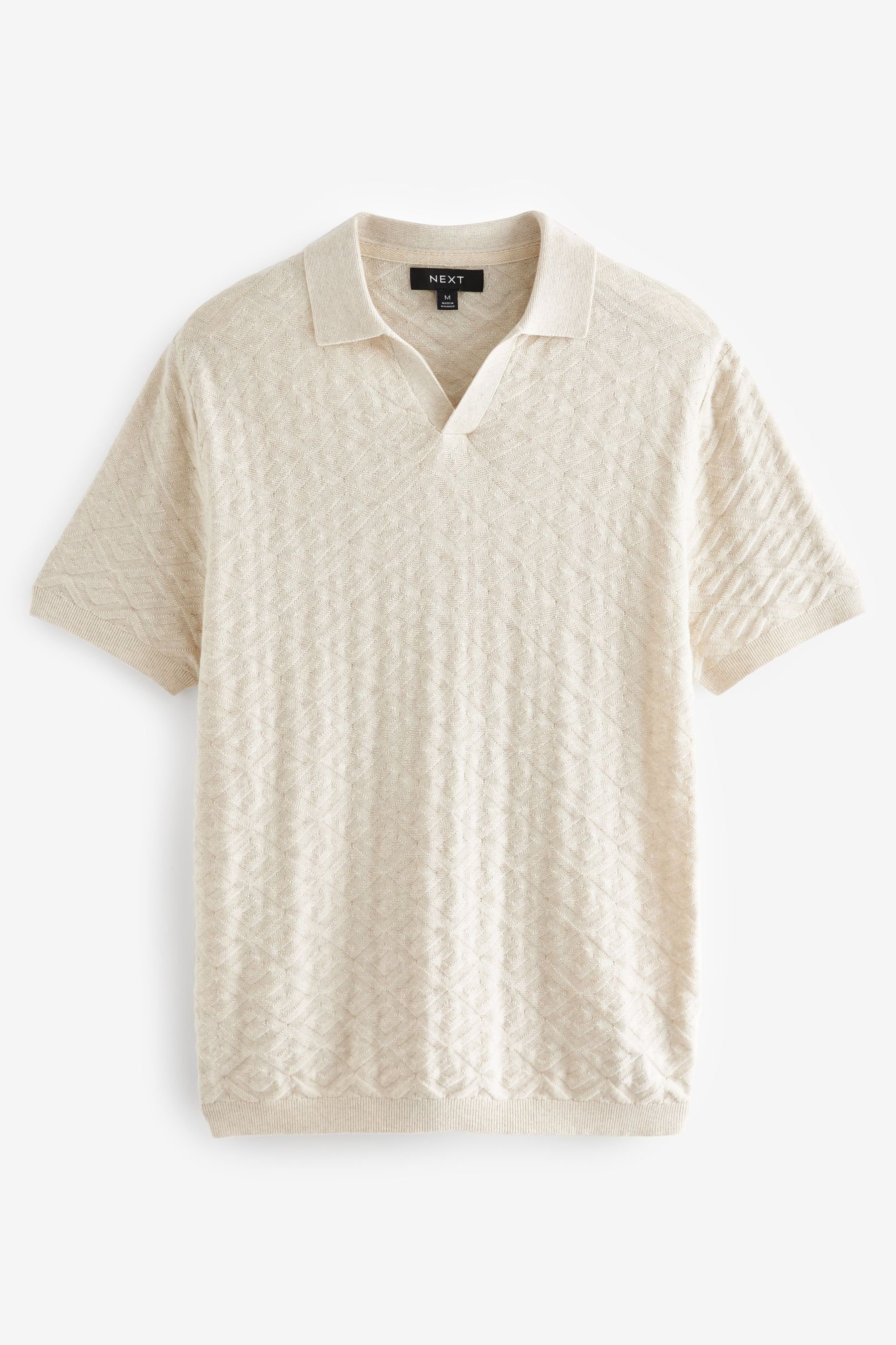 Next Poloshirt Strukturiertes Kurzarm-Hemd mit Strickkragen (1-tlg) Cream