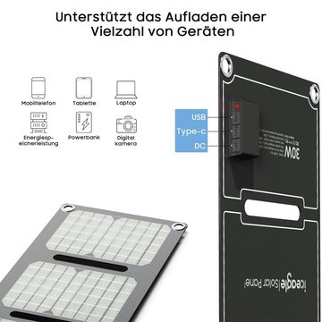 iceagle Solar Ladegerät 30W Faltbares Monokristalline Solarpanel Solarladegerät (SET, 1 Stick, inkl Netzteil kompatibel für iphone, 6/12 V, Fast Charge)