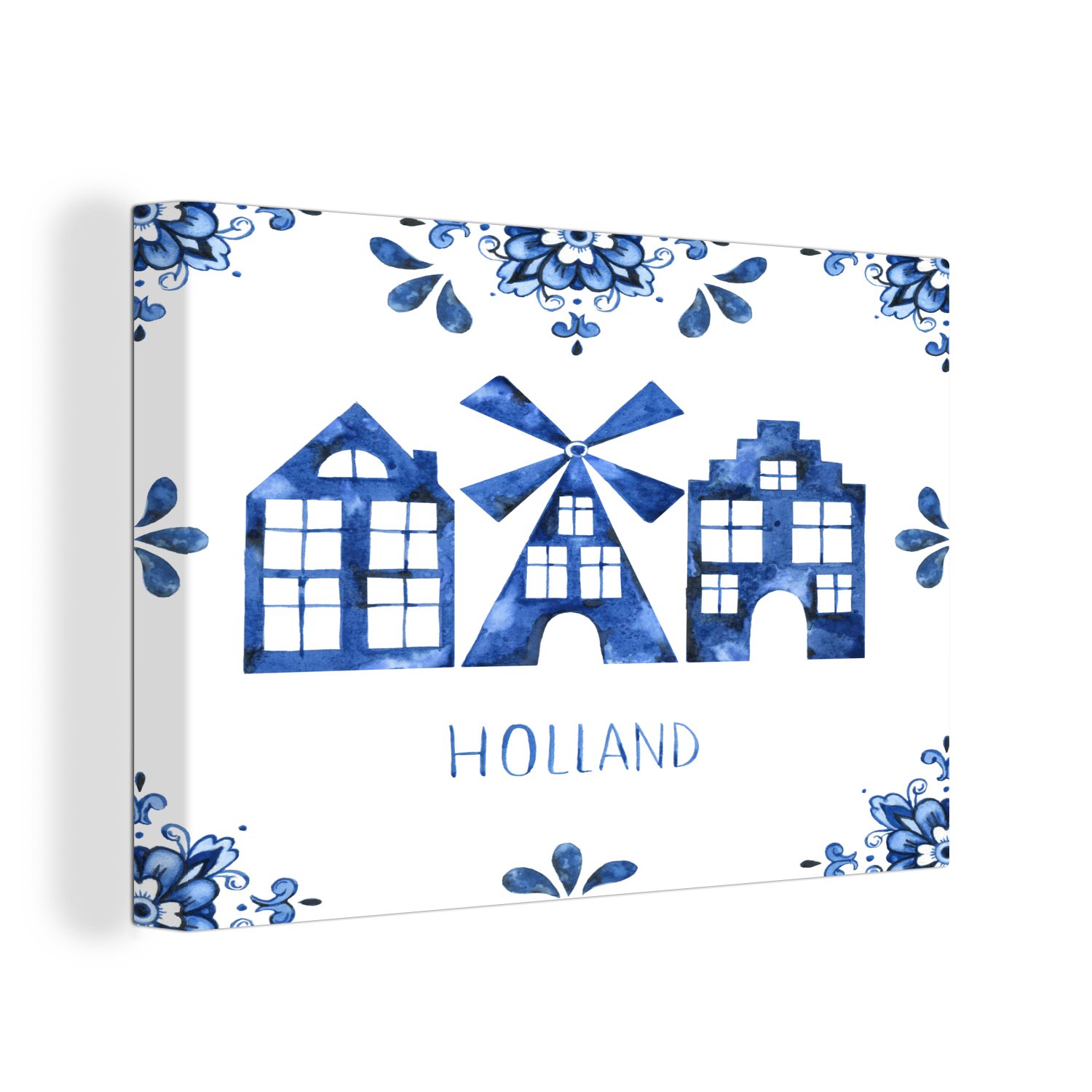 OneMillionCanvasses® Leinwandbild Delfter Blau - Windmühle - Haus, (1 St), Wandbild Leinwandbilder, Aufhängefertig, Wanddeko, 30x20 cm
