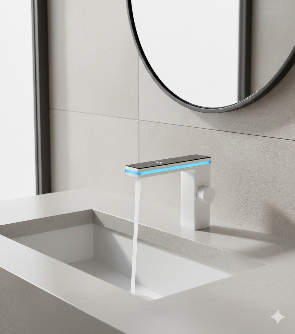 LuxaSteel Waschbeckenbrause Wasserhahn, Badarmatur, LED Wasserhahn (Komplettset, Komplettset) integriertes Wasserkraftwerk, weicher Wasserstrahl, Temperaturanzeige