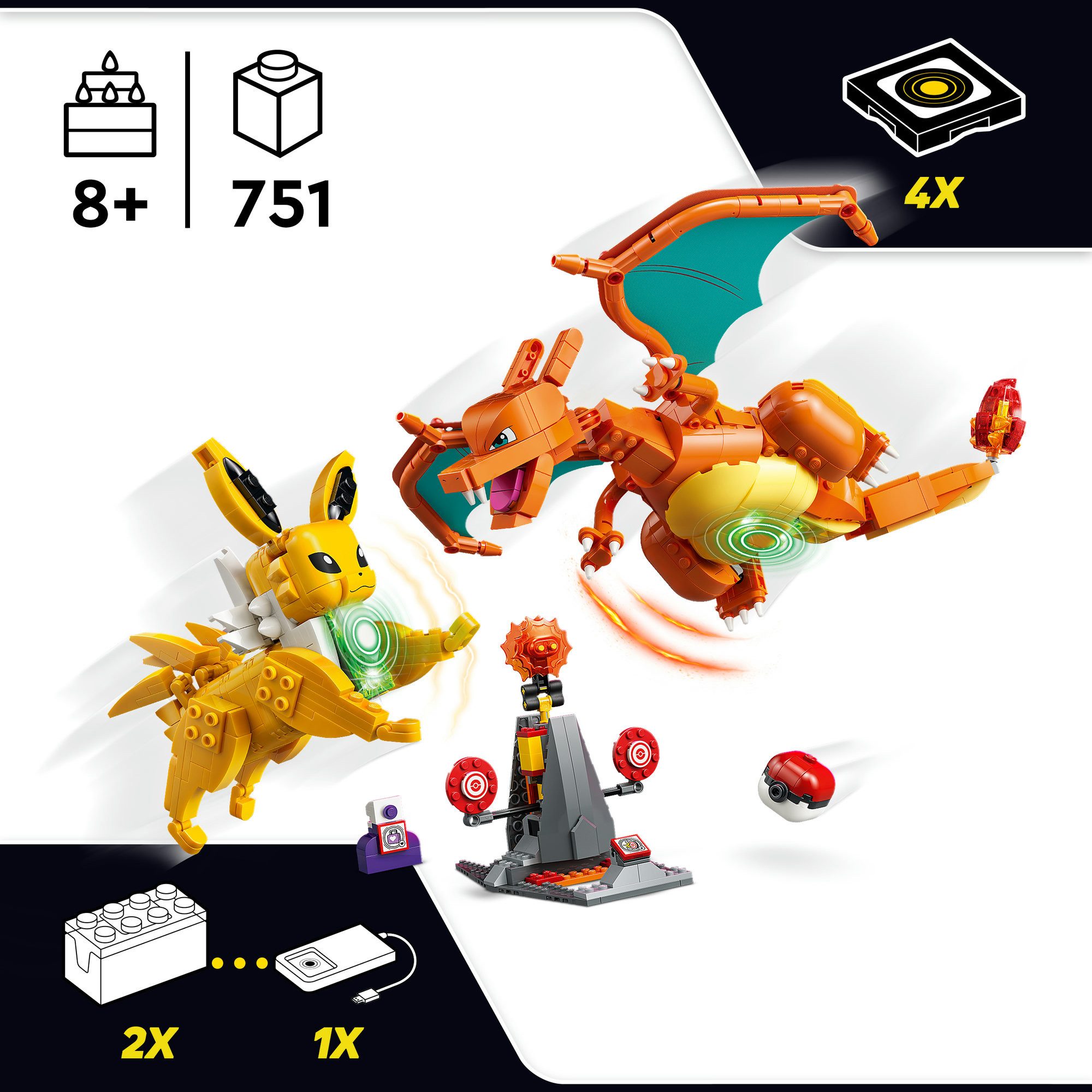 LEGO® SMART Play: Ultimativer Showdown zwischen Glurak und Blitza (72167) Konstruktionsspielsteine, (751 St), LEGO Pokémon; inklusive SMART Brick; mit Licht- und Soundeffekten