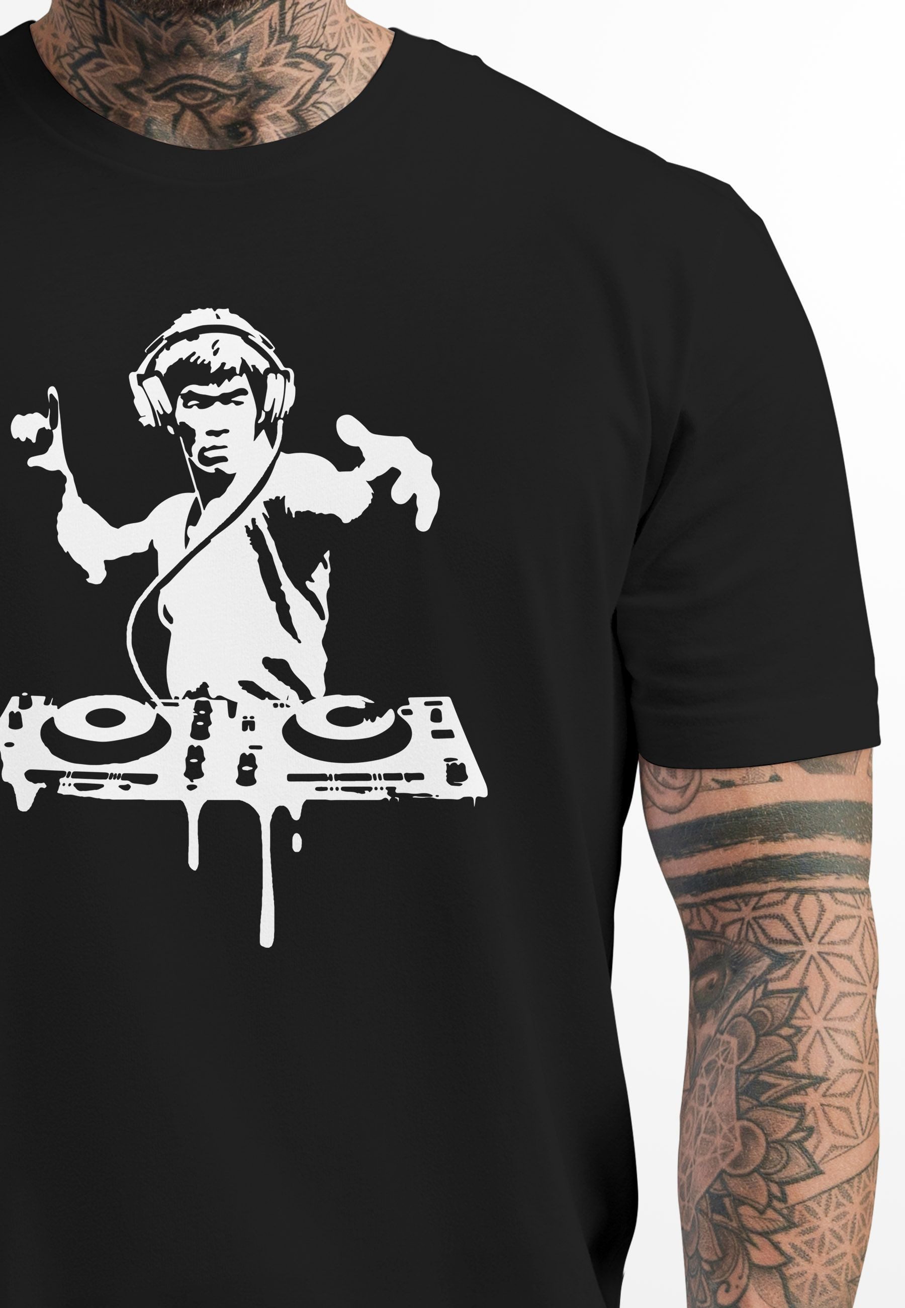 Neverless Print-Shirt Herren T-Shirt Techno DJ Bruce Lee Parodie Printshirt Tanzen mit Print – Bild 2 von 5
