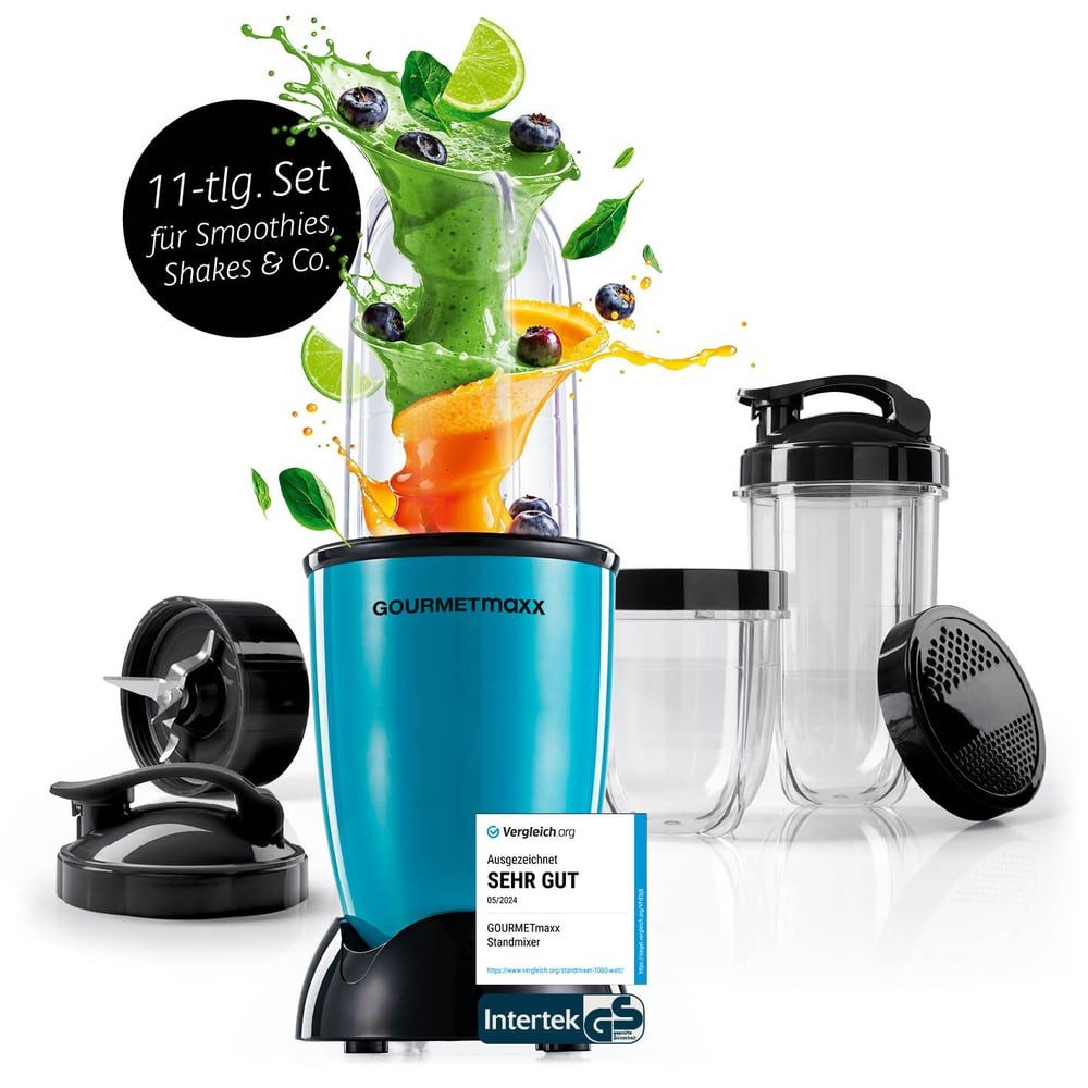 GOURMETmaxx Standmixer Mixer Mr. Magic 10-tlg. 400W grün/schwarz, 400 W, inkl. Zubehör-Set L rot Speisen Smoothies Getränke 3 Mixbecher To-Go