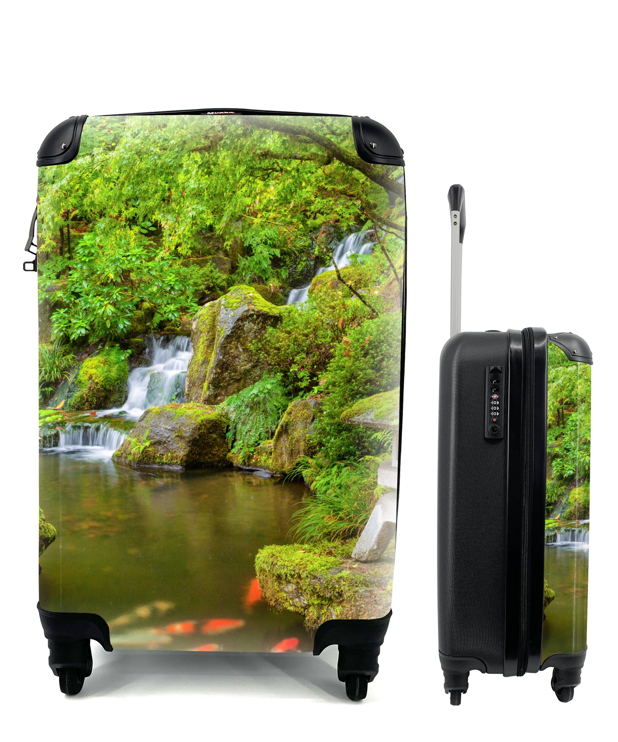 Japanische - Moos Reisekoffer 4 Laterne für Koi - Ferien, Wasser, - Rollen, Wasserfall Handgepäck Reisetasche - Handgepäckkoffer mit MuchoWow Trolley, rollen,