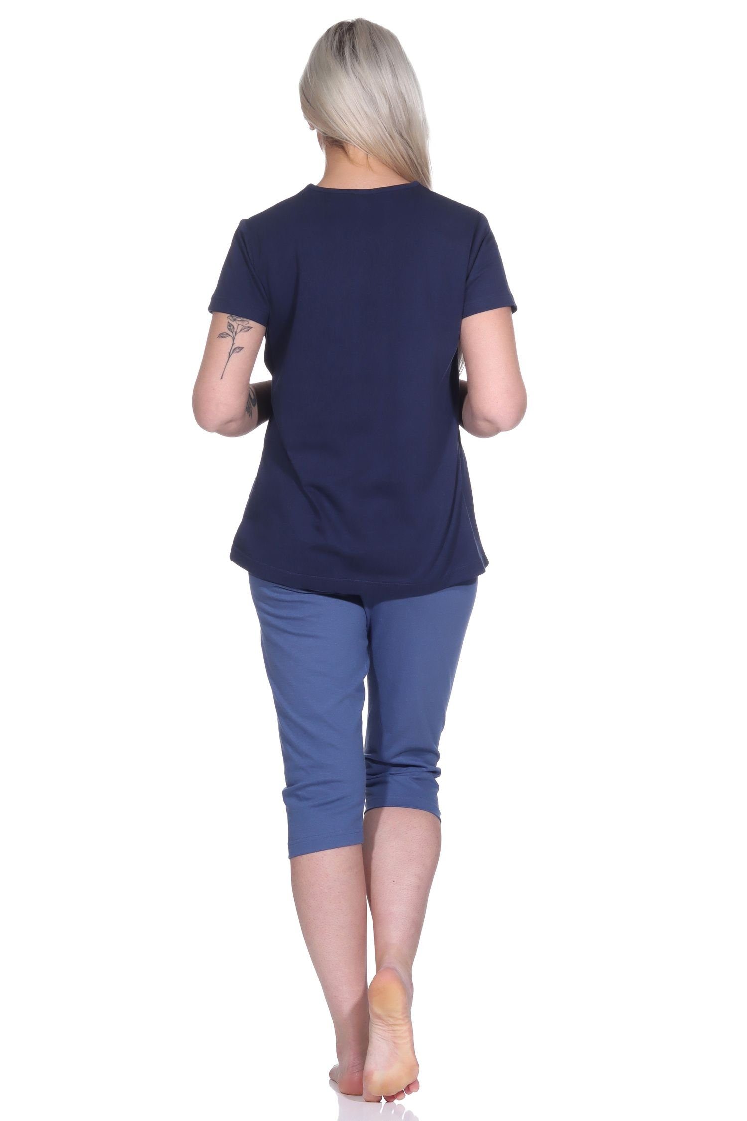 kurzärmliger Damen dunkelblau Capri "RELAX" by RELAX Schlafanzug Normann Pyjama mit Capri-Hose Pyjama,