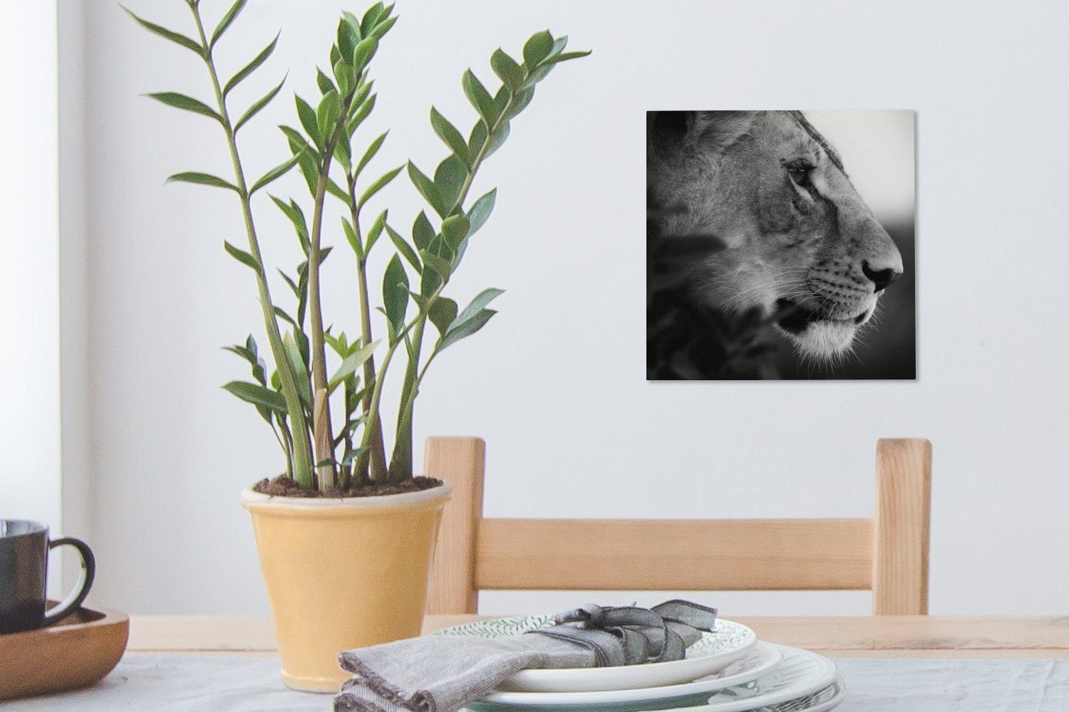 Leinwand (1 Dschungel - Schlafzimmer Weiß, Bilder für Tiere Schwarz St), Löwe - - - OneMillionCanvasses® Wilde Leinwandbild Wohnzimmer