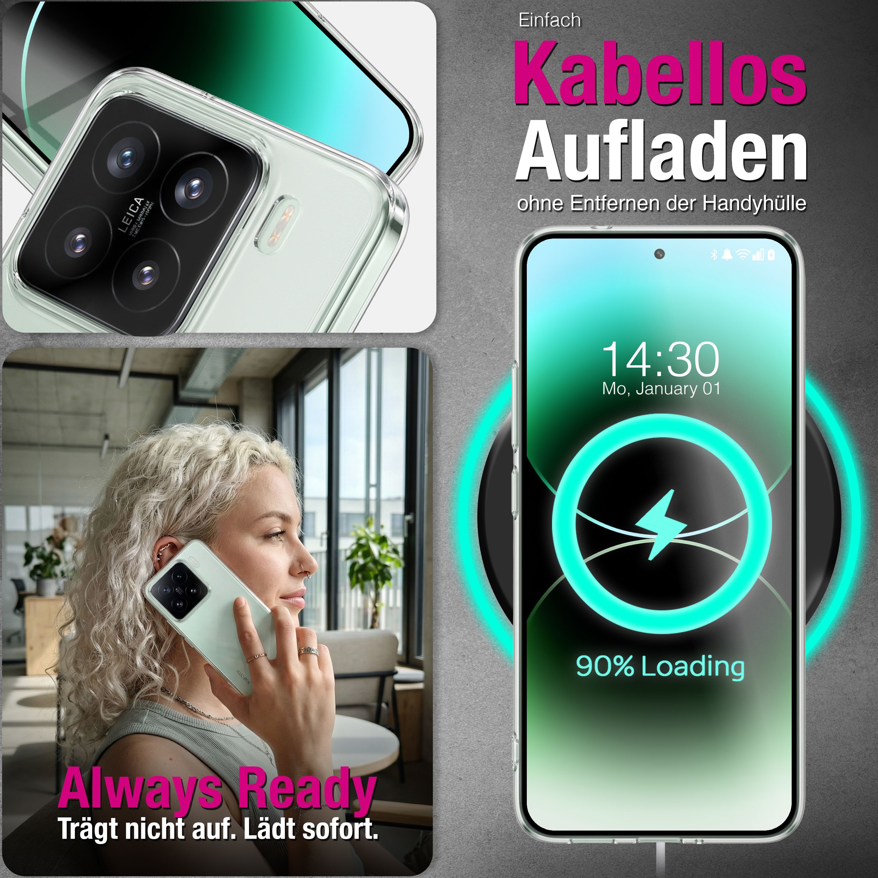 Nalia Smartphone-Hülle Xiaomi 15 16,2 cm (6,36 Zoll), GLAZE Case - Transparentes Silikon, Anti-Watermark & Schlank