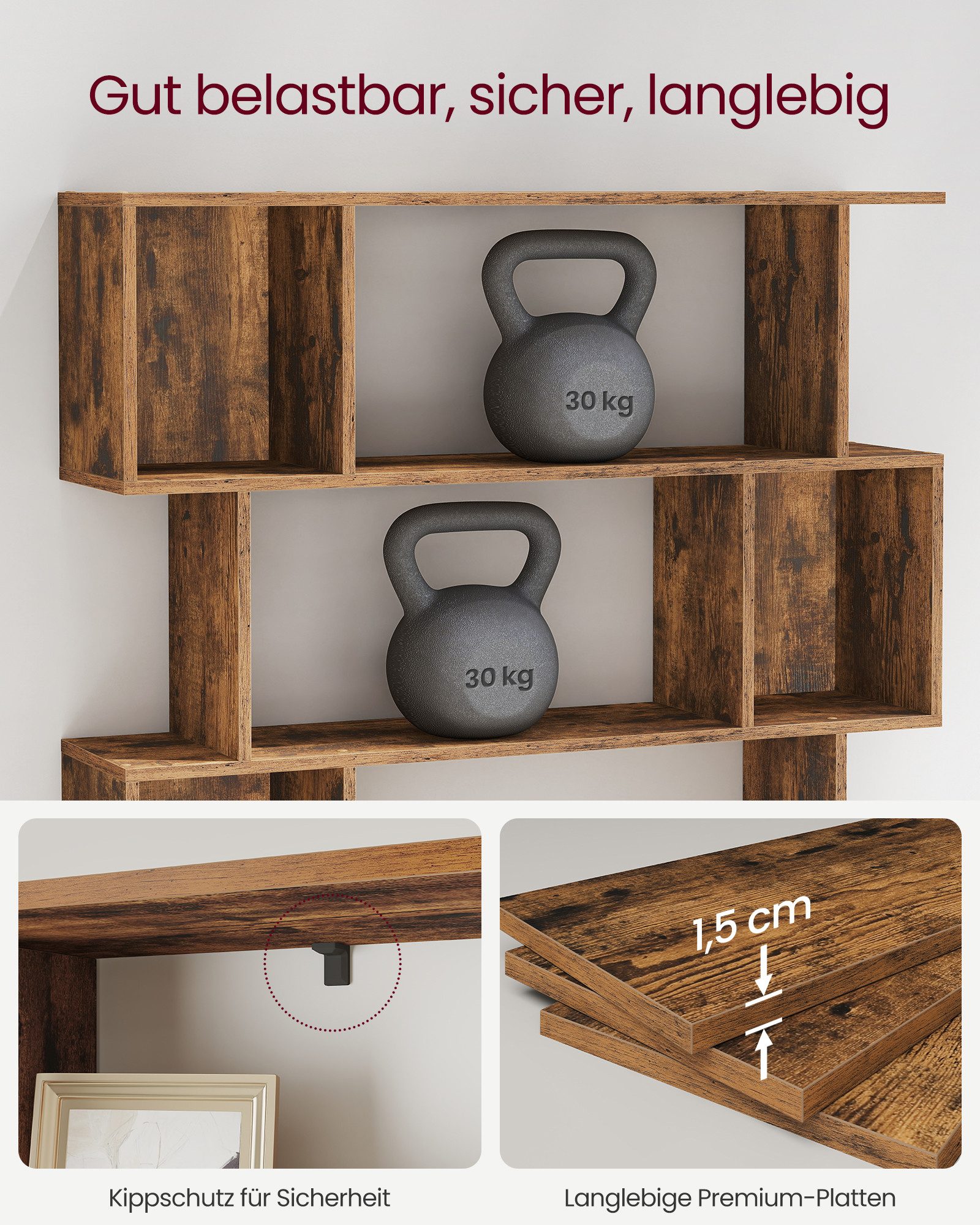 VASAGLE Bücherregal, 5 stöckiges, Lagerregal, Aufbewahrungsregal, 24 x 90 x 159 cm