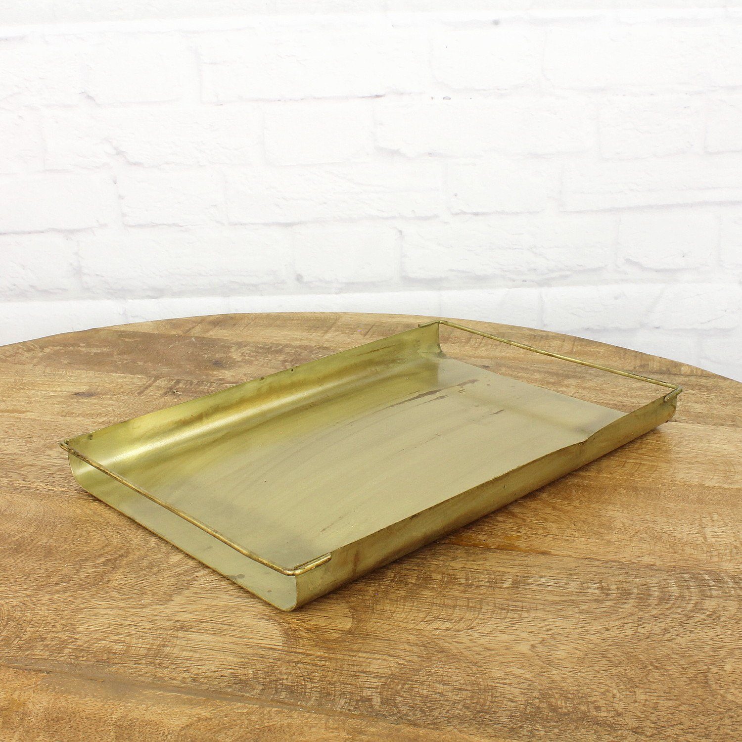 Macosa Home Dekotablett Tablett Metall Gold 31 cm rechteckig mit Griff Deko-Tablett Tischdeko, Kerzenteller Servierplatte Obsttablett Tablett modern metall