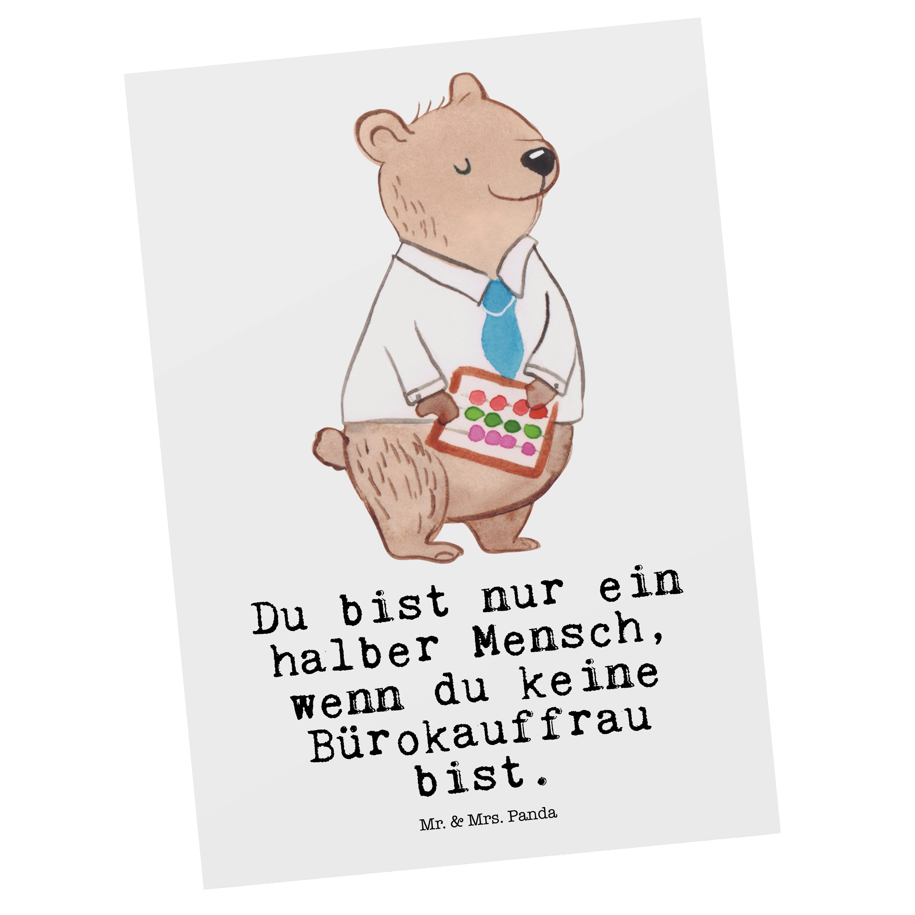 Mr. & Mrs. Panda Postkarte Bürokauffrau mit Herz - Weiß - Geschenk, Geburtstagskarte, Geschenkka