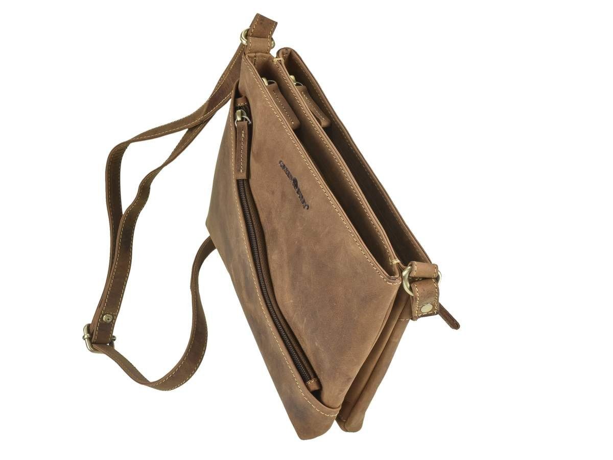 Greenburry Umhängetasche "Vintage" Leder, used Look, schmale Schultertasche 27x20cm mit 2 Fächern