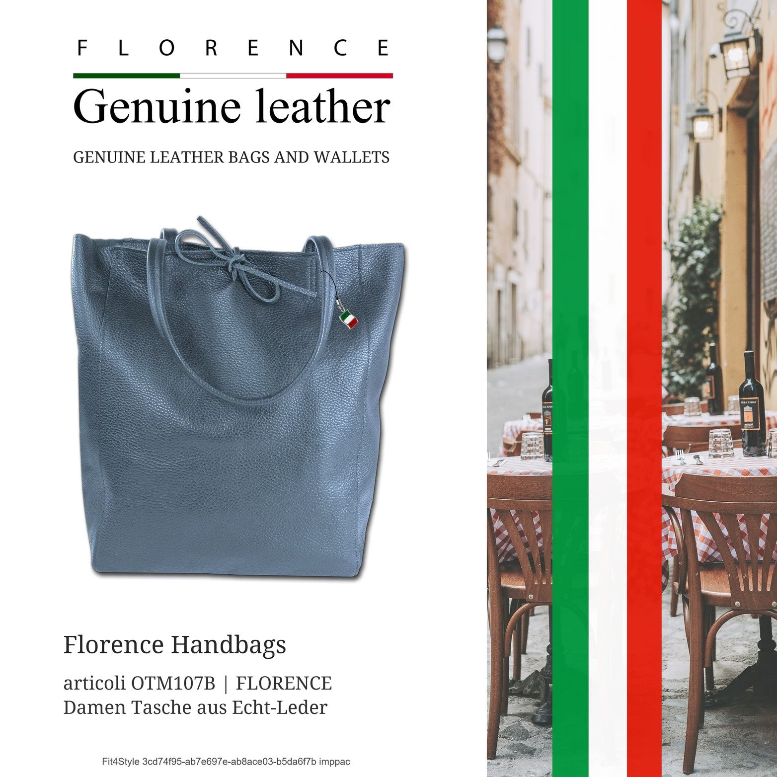 FLORENCE Shopper Florence ital. Shopper Echtleder Damen (Schultertasche, Shopper), Damen Shopper, Schultertasche Leder, blau, Größe ca. 28cm