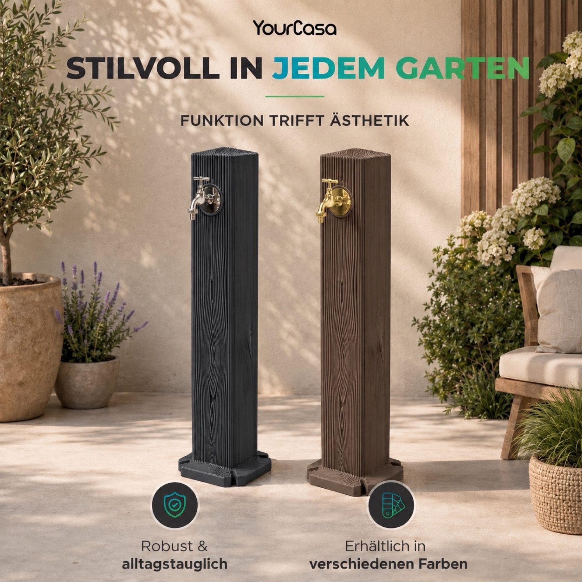 YourCasa Gartenbrunnen Timberline Wassersaüle Garten 90cm Holzoptik, Made in Europe – Bild 3 von 5