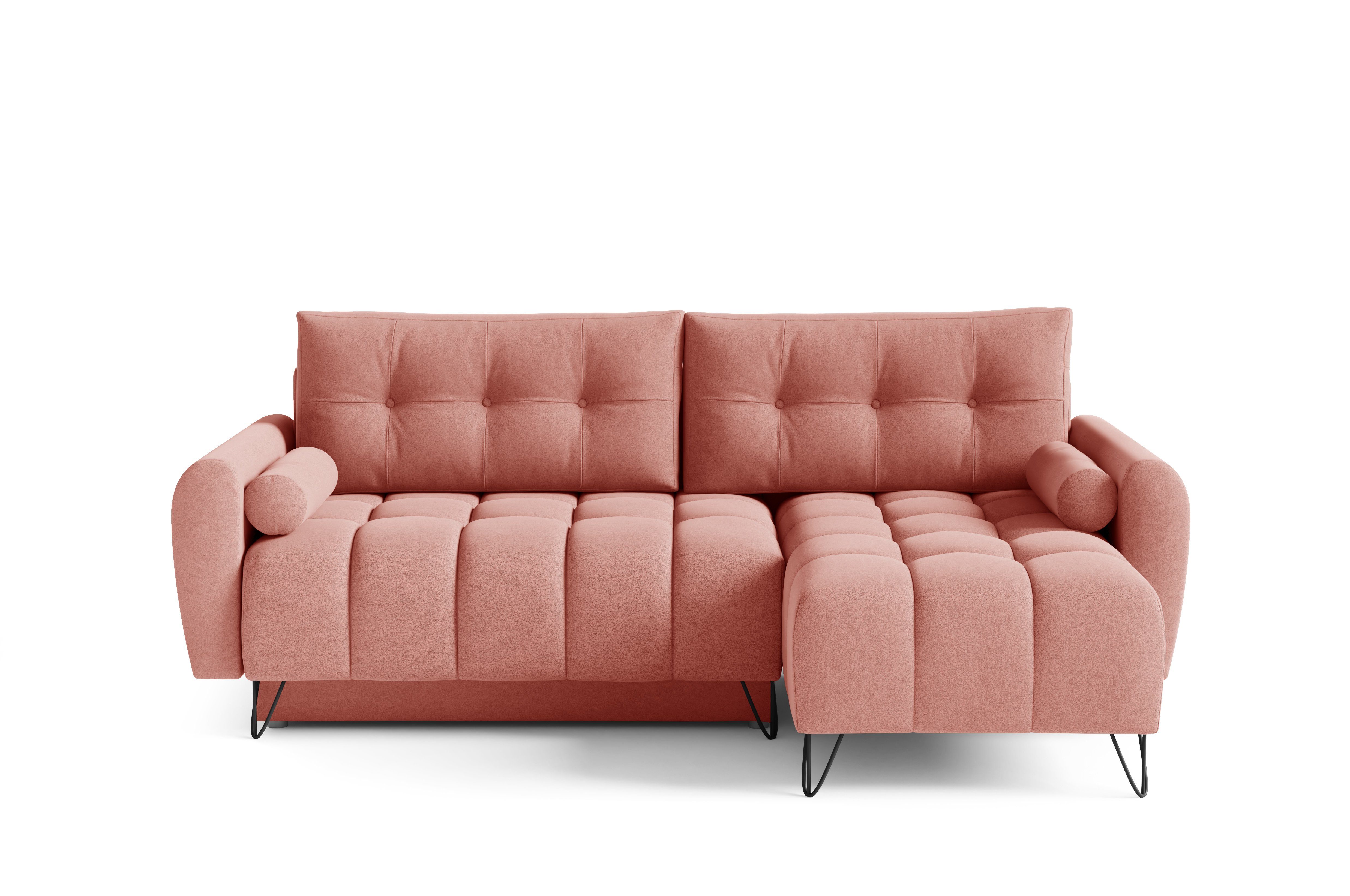 MOEBLO Ecksofa OHIO Mini, Elegante Ecke Couch mit Schlaffunktion Bettzeugablage L-förmiges Wohnzimmergarnitur Sofagarnitu - (BxHxT): 222x148x94 cm, mit Schlaffunktion und Bettkasten | Ecksofas