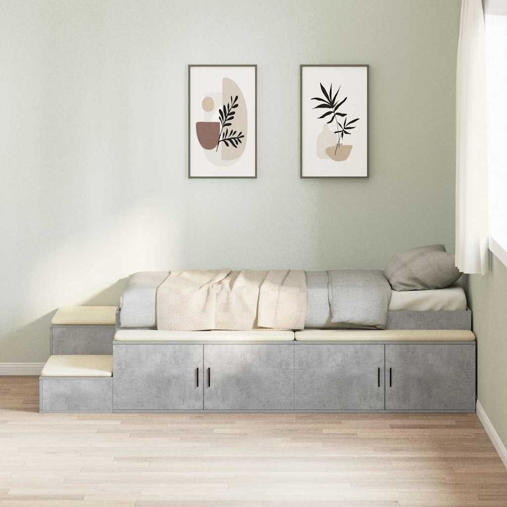 furnicato Stauraumbett Stauraumbettgestell 234x103x53,5 cm Beton Grau (1-tlg), Integrierte Regale und Scharniertüren für dein Einzelbett-Gestell