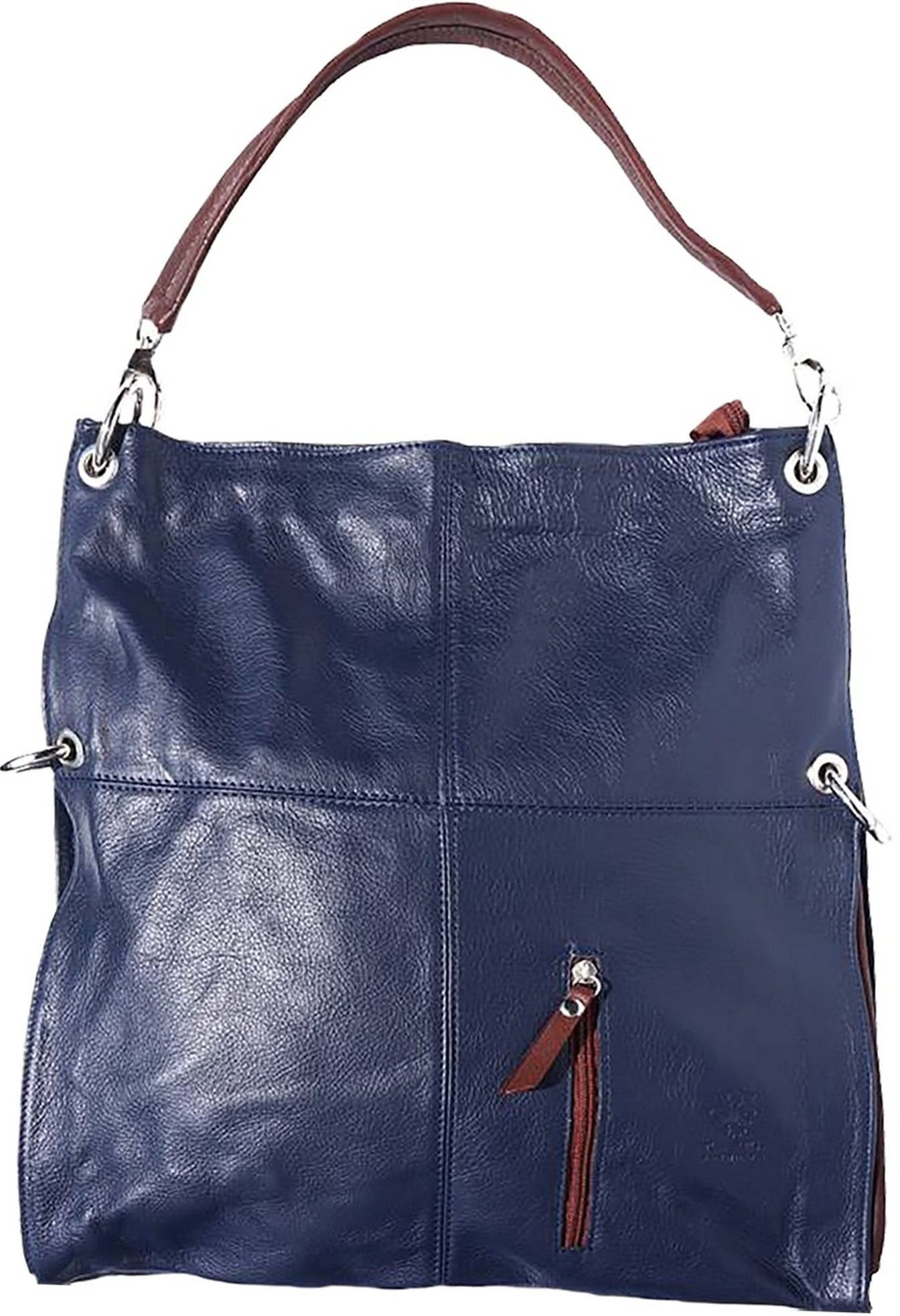 FLORENCE Schultertasche Florence Hobo Bag Echtleder Handtasche, Damen Tasche  Echtleder blau, braun, Made-In Italy