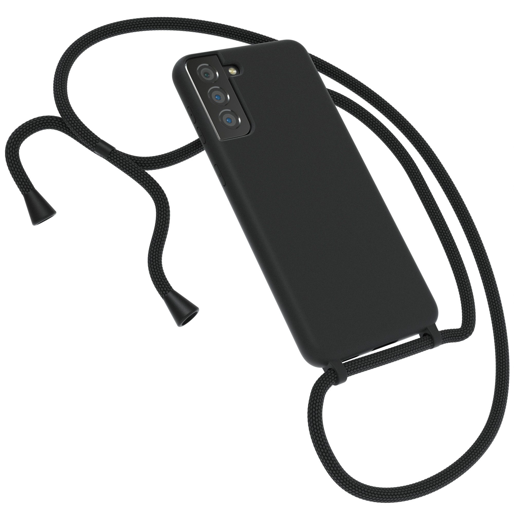 EAZY CASE Handykette Silikon Kette für Samsung Galaxy S21 Plus 6,7 Zoll, Kette zum Umhängen für Unterwegs Umhängeband Kordel Handyhülle Schwarz