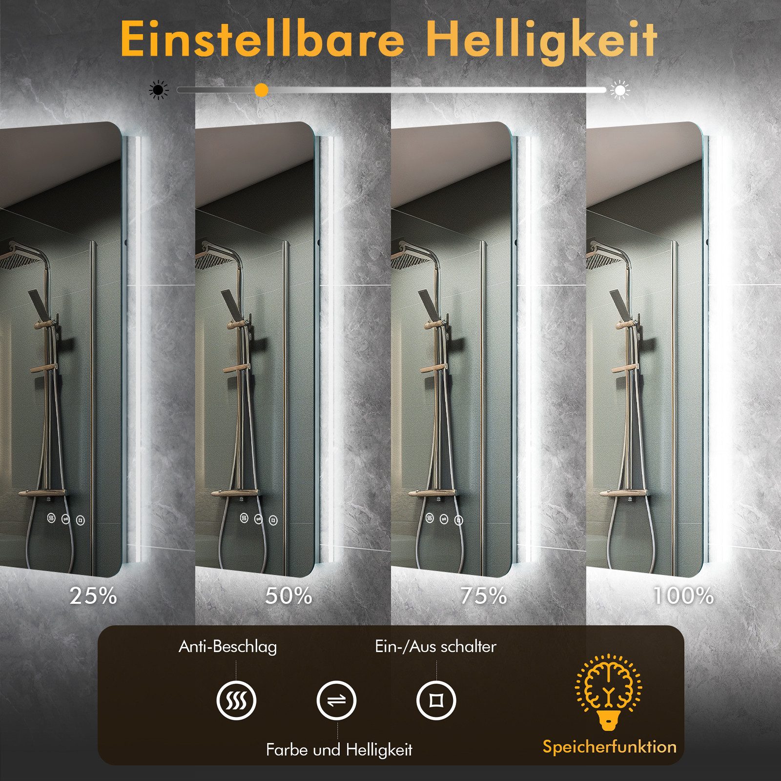 GIMBELEN Badspiegel mit Beleuchtung 50x70cm, 3 Lichtfarben, Dimmbar, Antibeschlag (1-St), 3Lichtfarbe+Beschlagfrei+Dimmbar – Bild 4 von 5