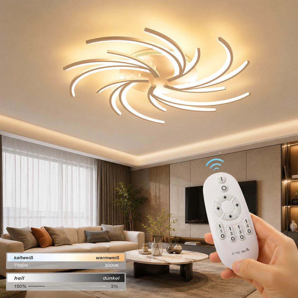 Euroton LED Deckenleuchte LED Deckenleuchte 2042 Fernbedienung Lichtfarbe einstellbar dimmbar, LED fest integriert, kaltweiß-warmweiß, 7000k-3000k stufenlos einstellbar