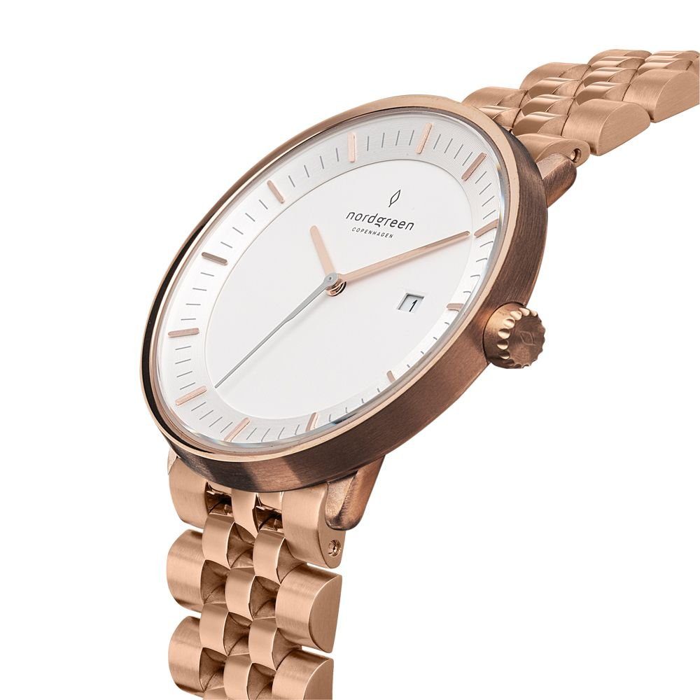 Quarzuhr nordgreen Damen Uhr PH36RG5LROXX Philosopher Rosé vergoldet mit Datums