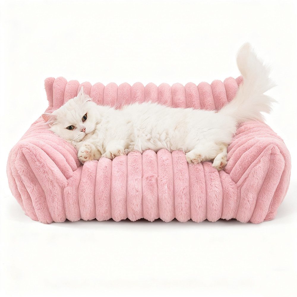 Ledander Tierbett Kuschelndes Haustierkatzen-Sofa, flauschiges Katzen-Sofa, Milchbaumwollstoff, flauschiges Haustier-Sofa-Bett, Waschbares Katzenbett,rutschfestes
