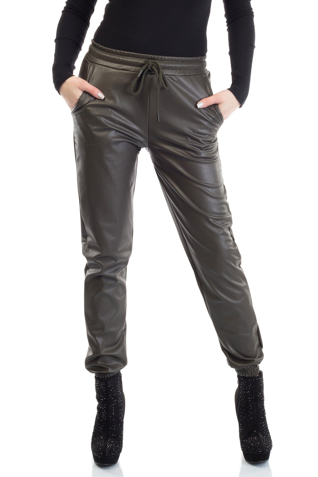 mit khaki Lederimitathose in Style Bongual Jogger Fell-Innenseite