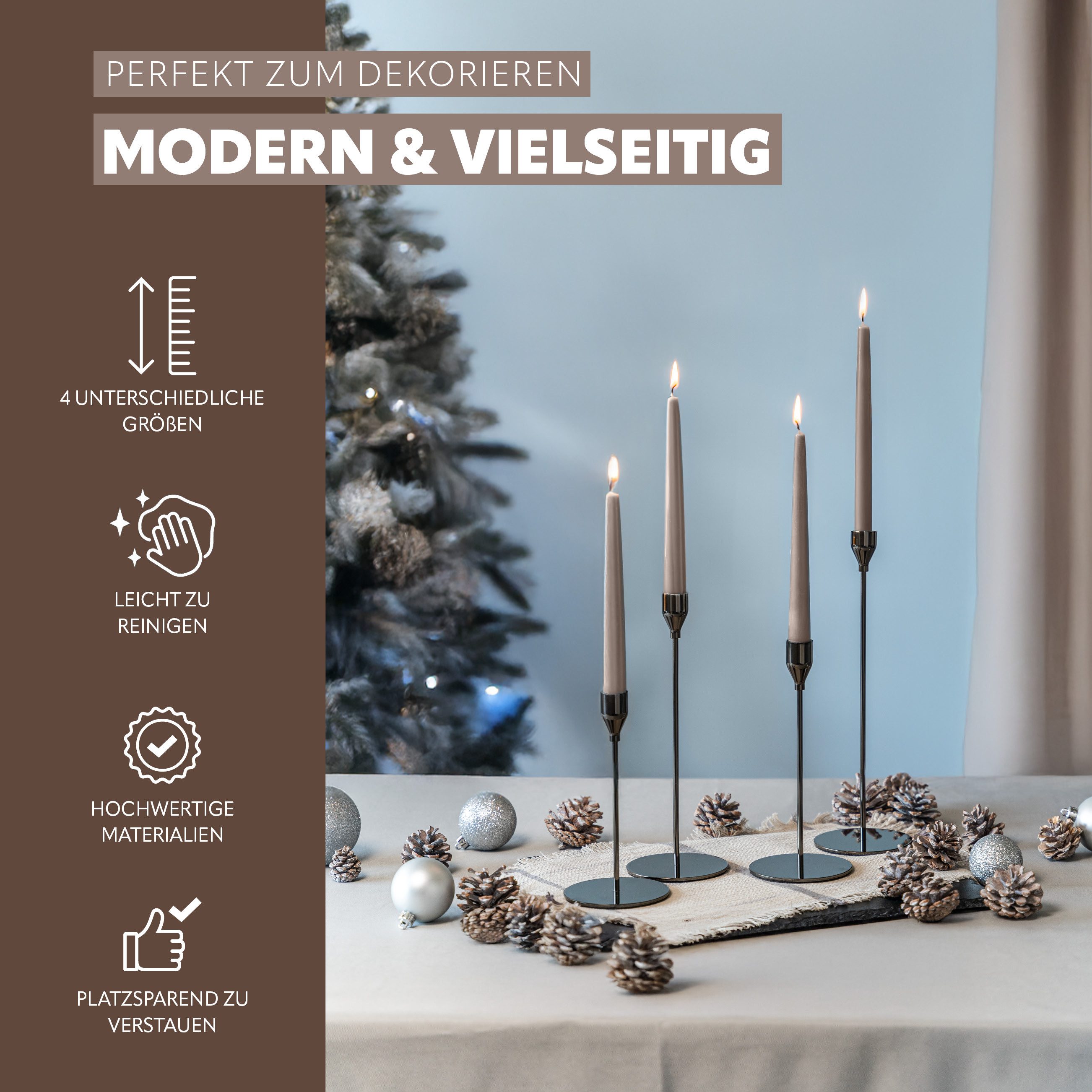 bremermann Kerzenhalter 4er-Set Kerzenhalter, Kerzenständer für Stabkerzen, Metall, roségold (4 St)