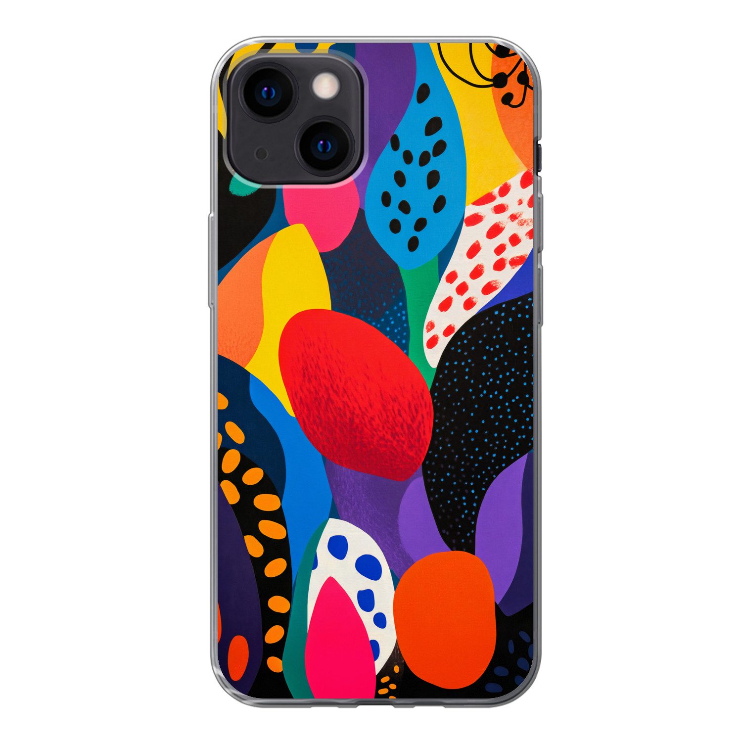 MuchoWow Handyhülle für Apple iPhone 13 Blumen - Blätter - Abstrakt - Rot, Smartphone-Bumper, Print, Handy Schutzhülle Dünn