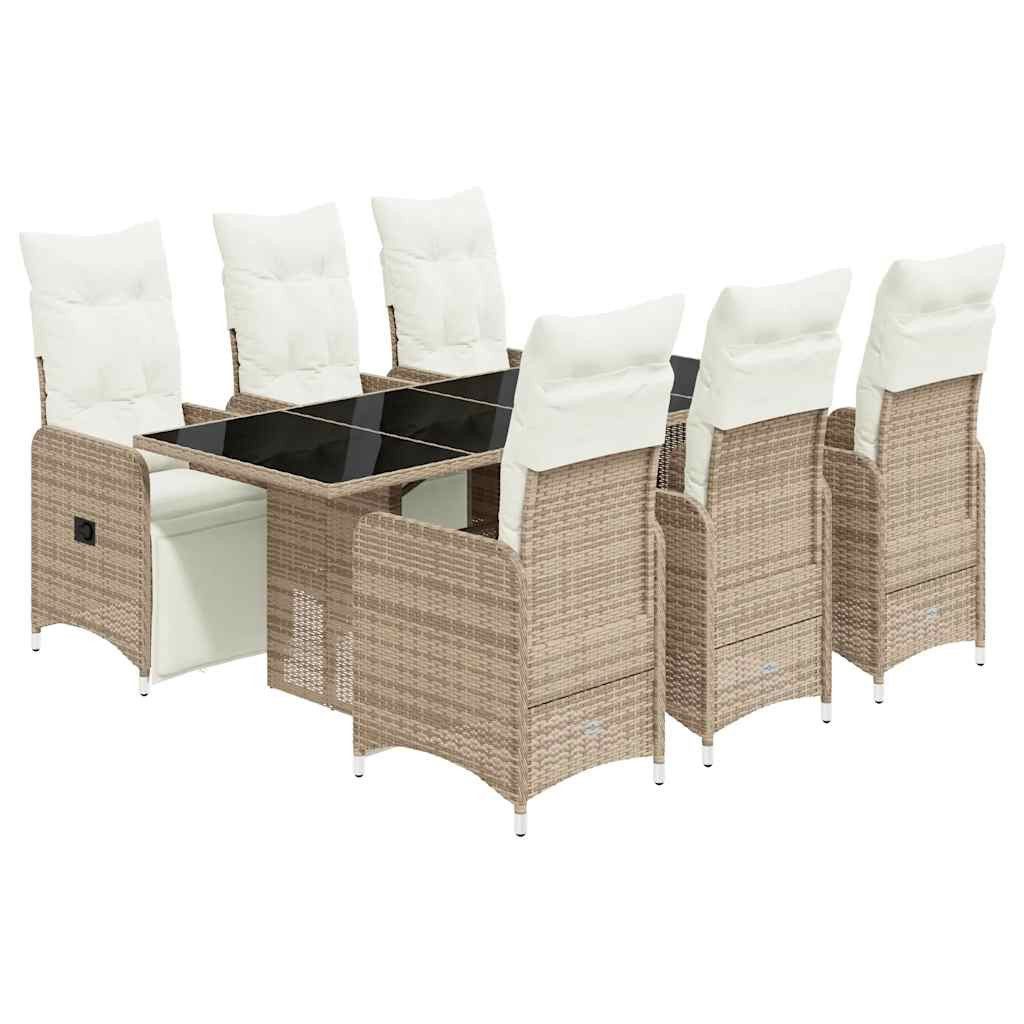 vidaXL Gartenlounge-Set 7-tlg. Garten-Bistro-Set mit Kissen Braun Poly Rattan, (6-tlg)