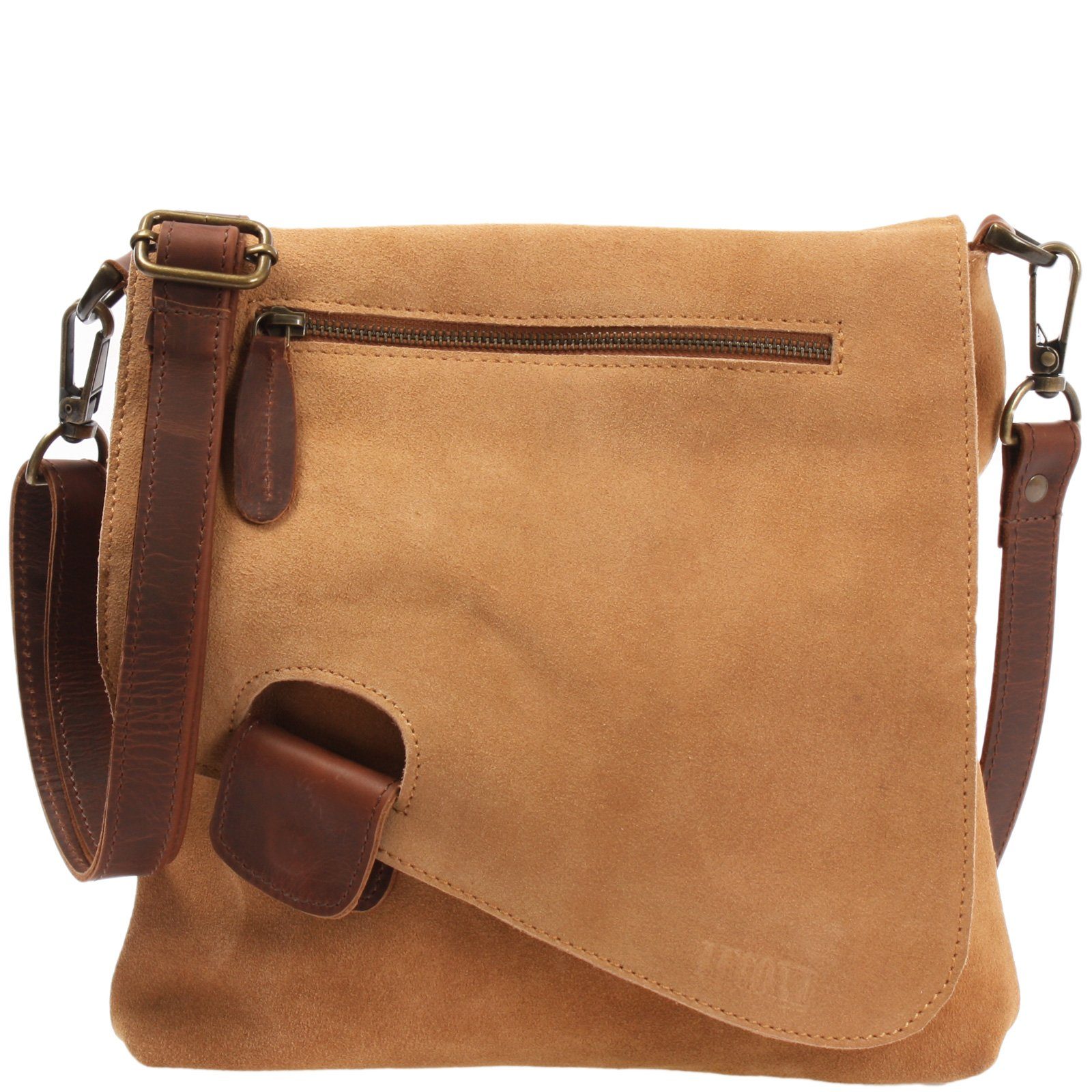 LECONI Umhängetasche Handtasche Ledertasche Damen Schultertasche Echt Wild-Leder LE3027, Überschlag & Reißverschluss – viele Fächer & Farben – 29 × 29 × 6 cm