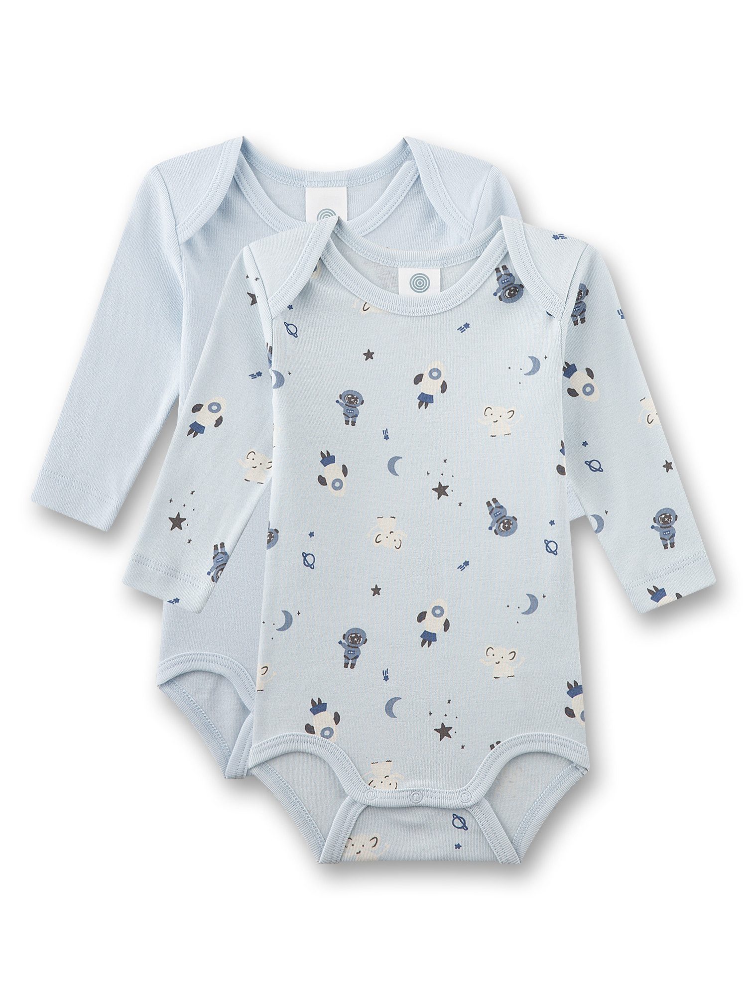 Sanetta Langarmbody Baby Jungen Bodys 2er Pack aus Baumwolle, Weltraummotiv, Gr. 56–92
