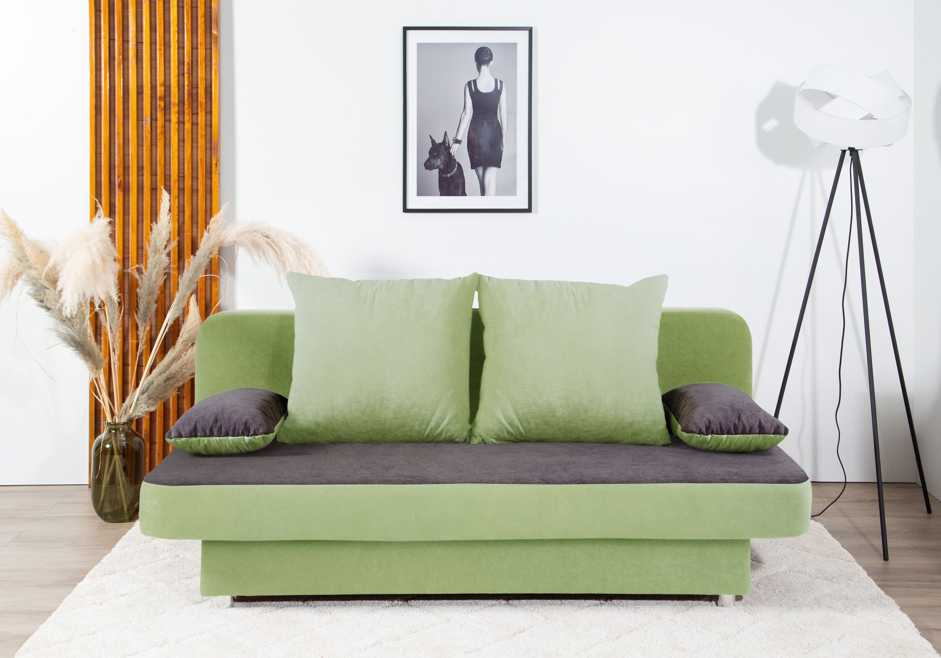 COLLECTION AB Schlafsofa Ulla, B: 186 cm, Liegel. 142x186 cm, Schlaffunktion, Bettkasten & 2 Wende-Rückenkissen