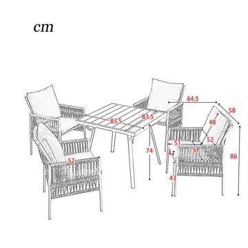 Flieks Balkonset, Garten-Essgruppe Rattan Gartenmöbel Esstisch-Set 4 Stühle mit Tisch