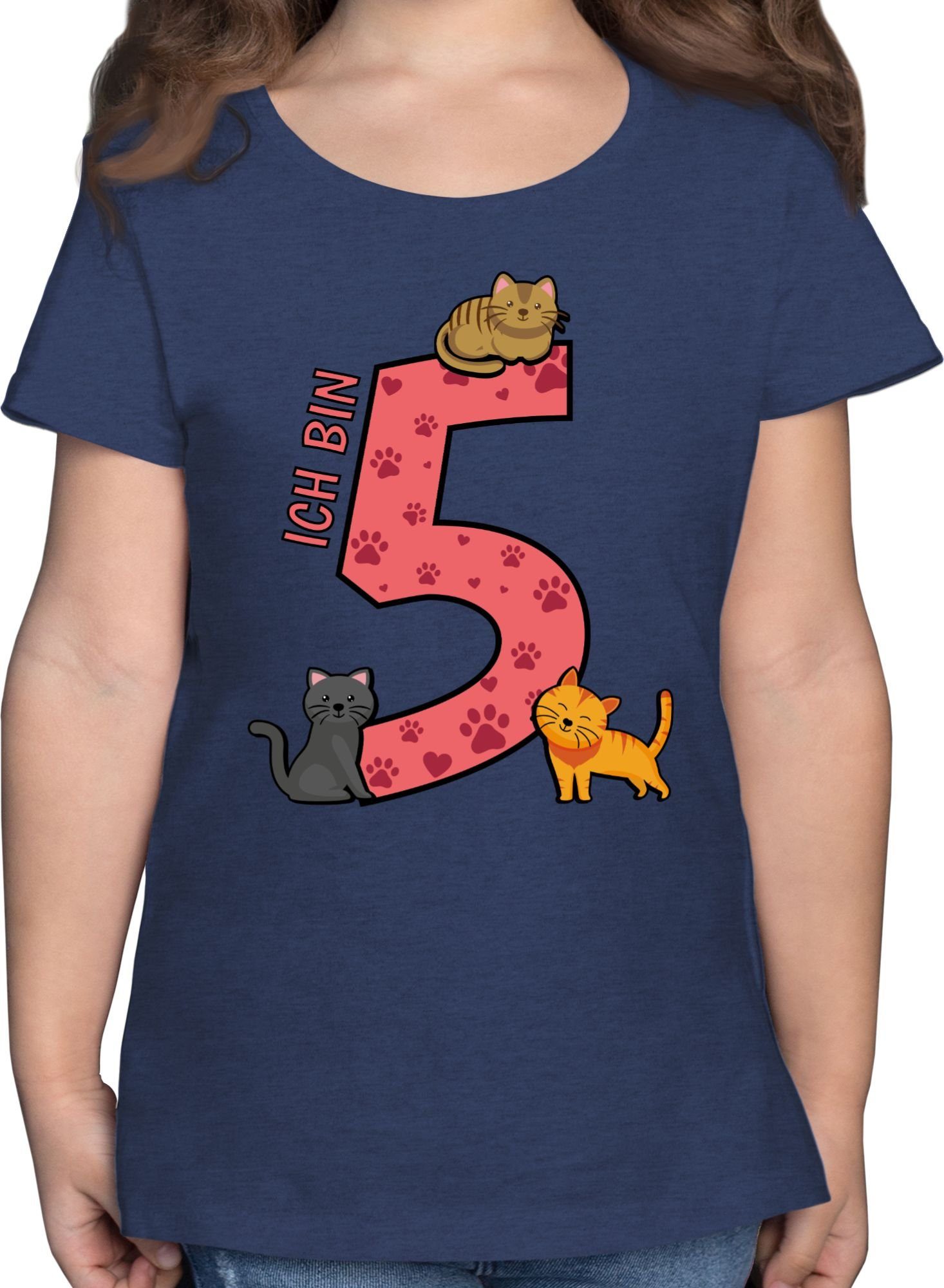 Shirtracer T-Shirt Katzen Fünfter 5. Geburtstag 2 Dunkelblau Meliert
