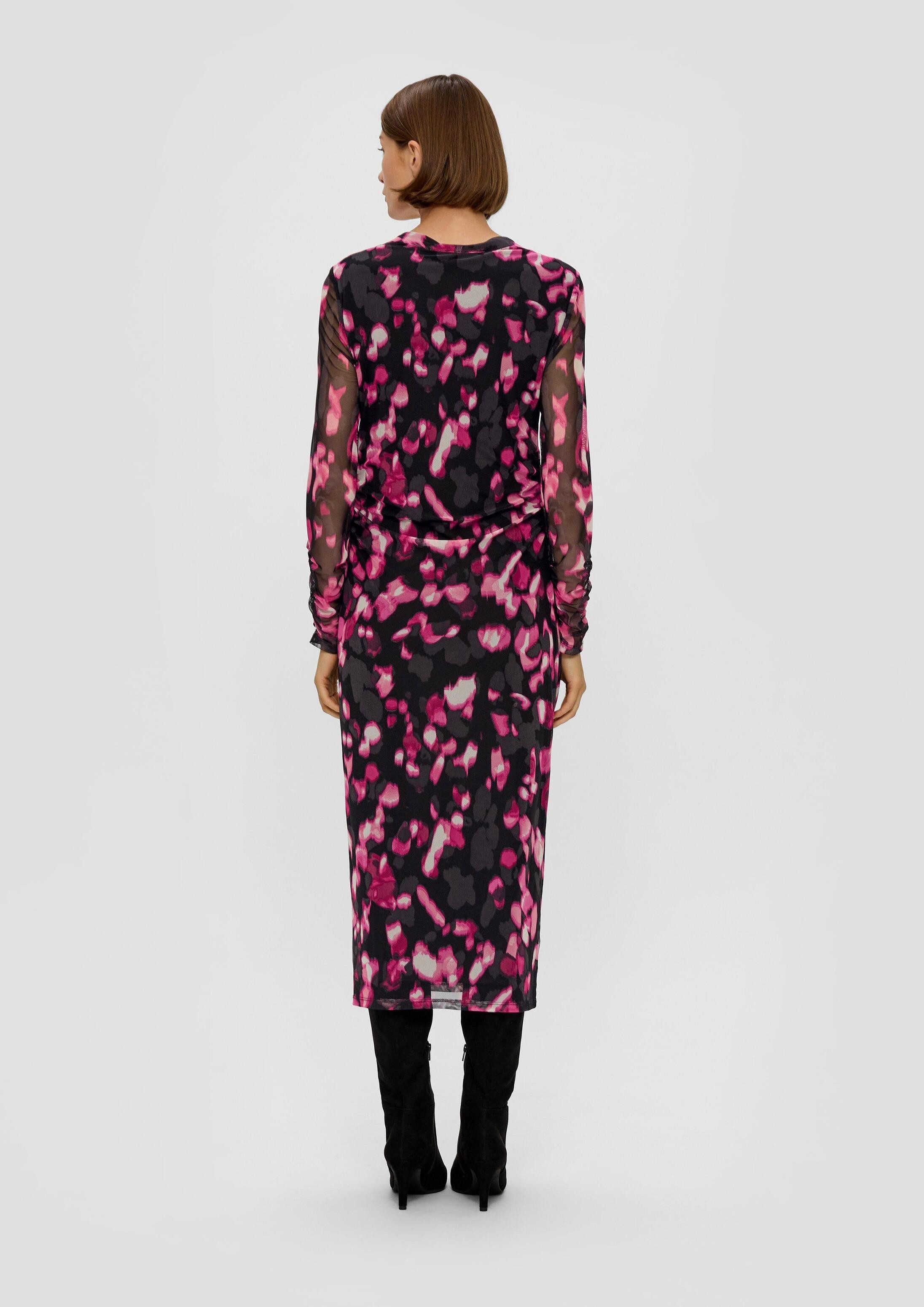 s.Oliver Midikleid Kleid Mesh-Kleid mit Raffung