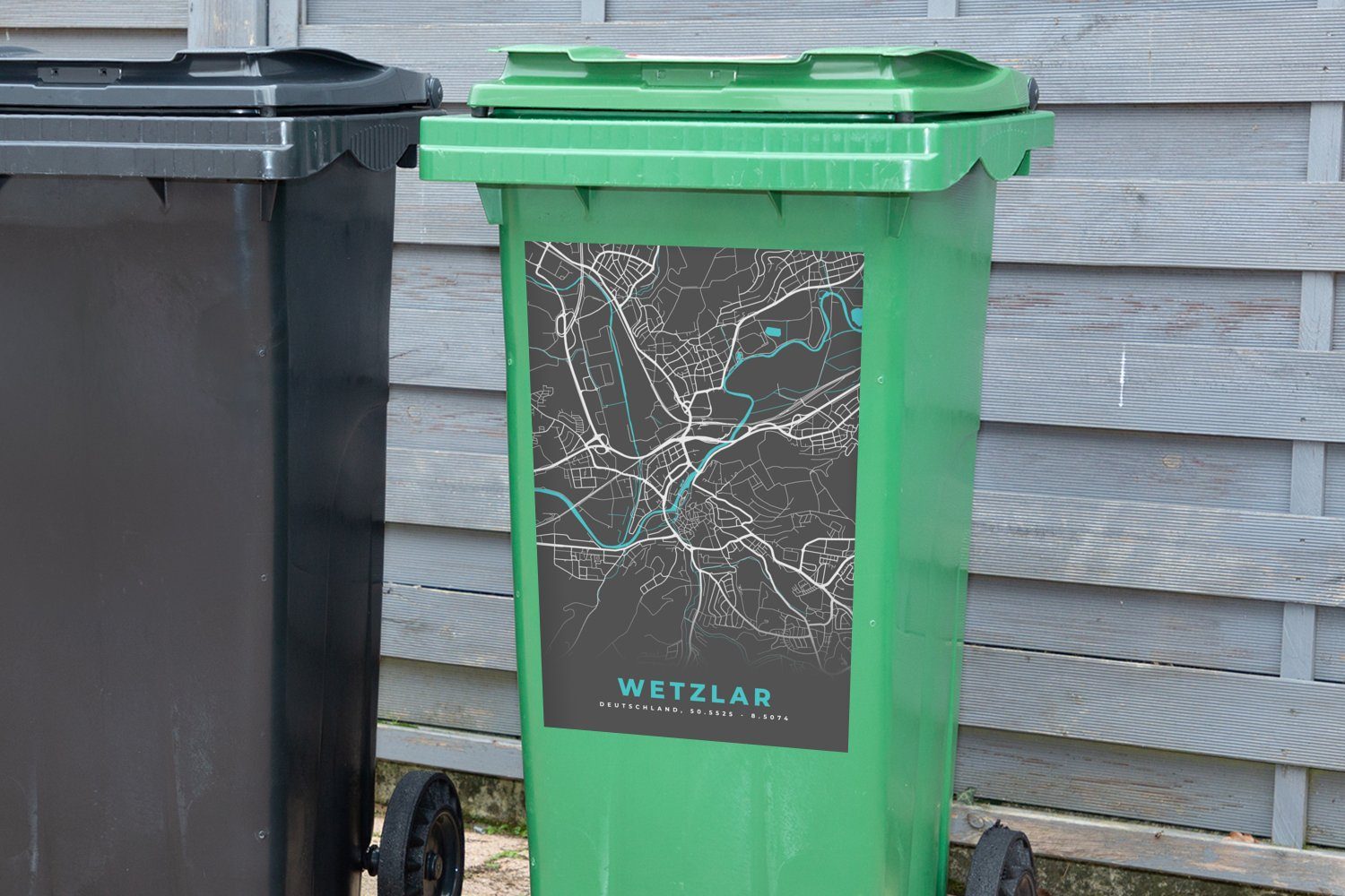 MuchoWow Wandsticker Blau - Deutschland Mülltonne, - - Sticker, - (1 Abfalbehälter Mülleimer-aufkleber, Karte St), Container, Stadtplan Wetzlar